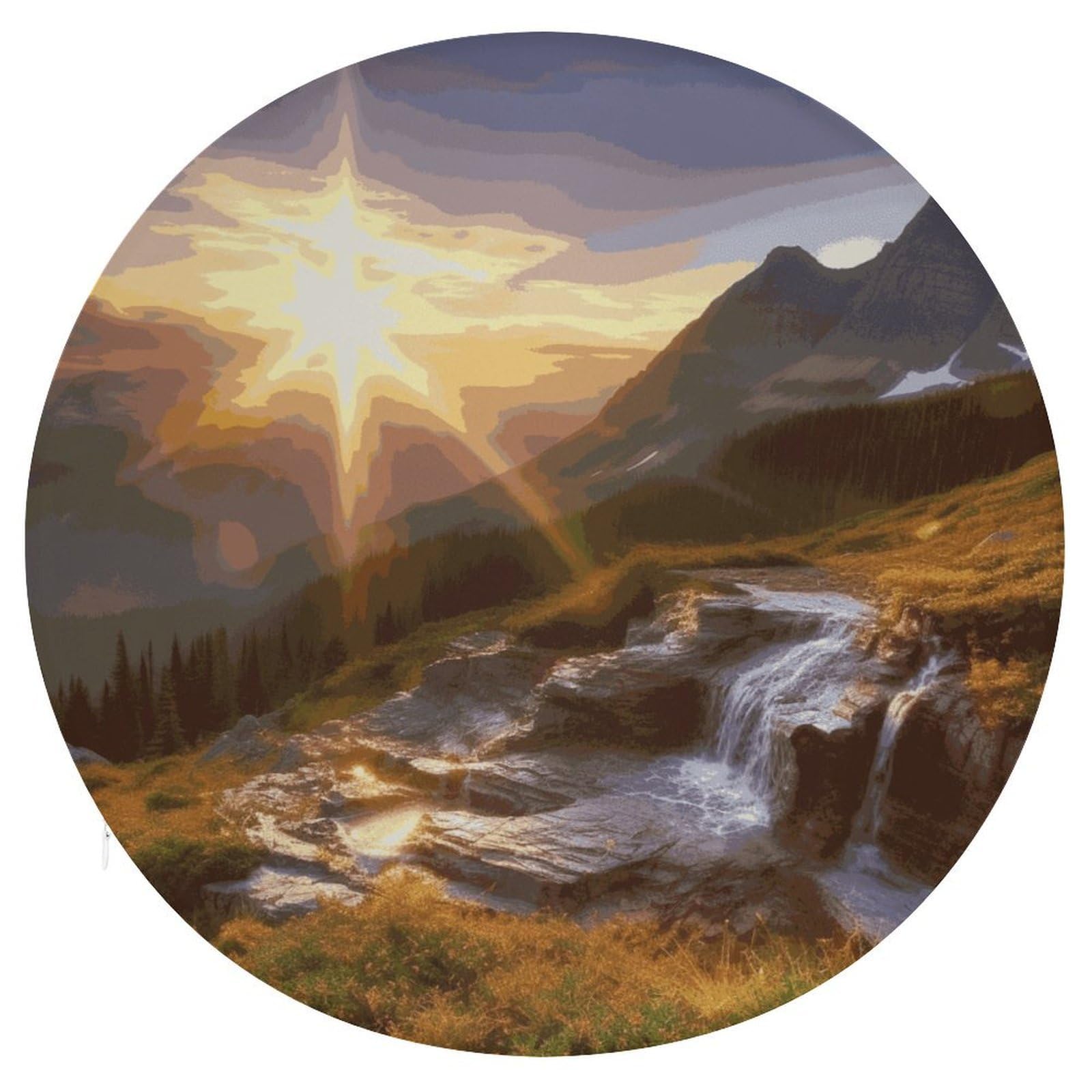 Wsoihfec Style Mountain Sunrise Landscape Seat Cushion Round Chair Pad