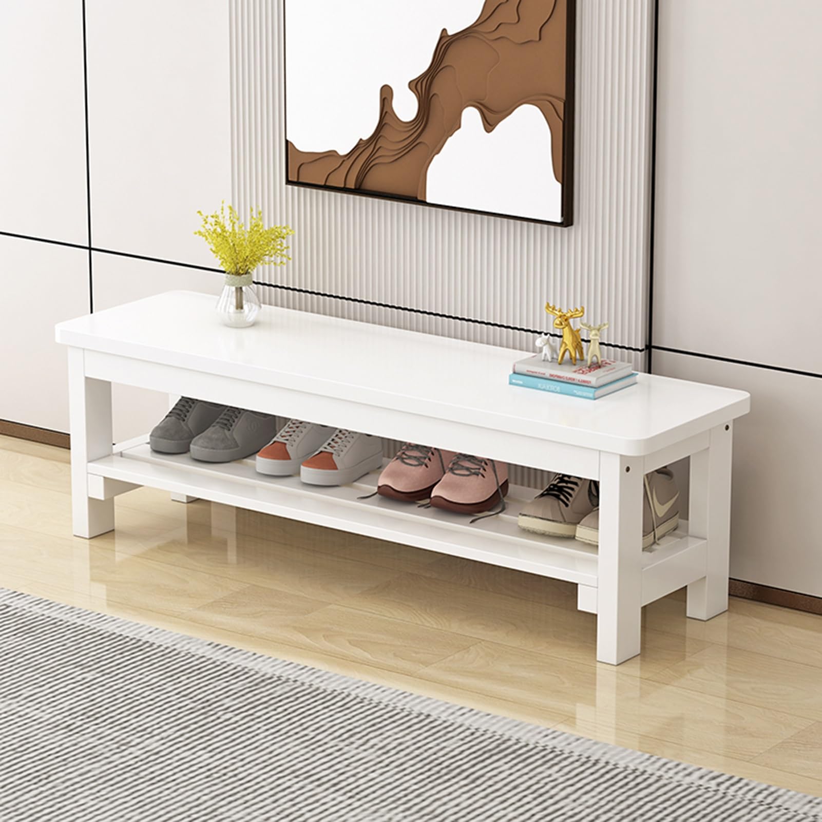 Solid Wood Shoe Bench Entryway Storage Seat with Shoe Rack Versatile Furniture for Bedroom Living Room Hallway Bathroom (60cm/23.6in)