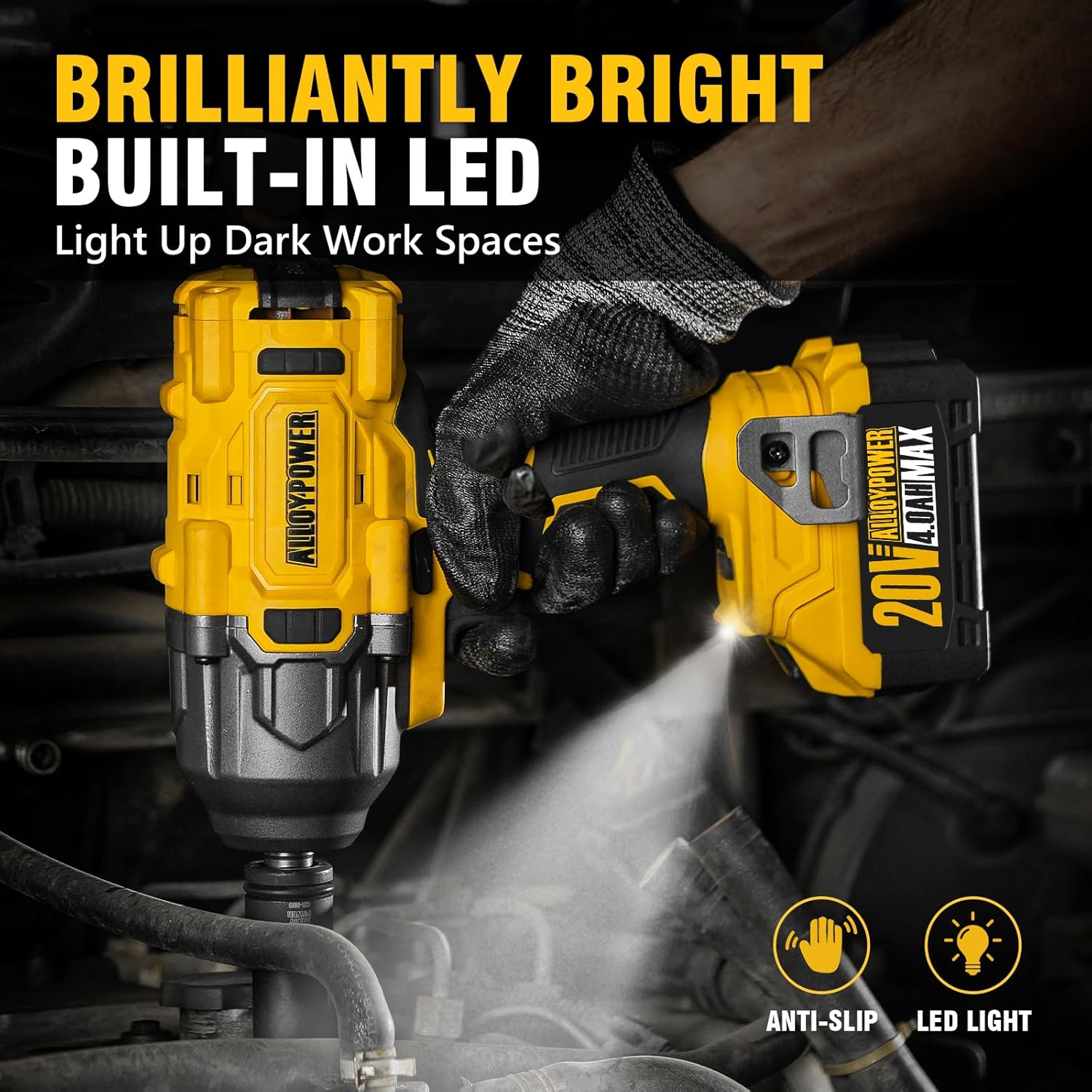 ALLOYPOWER Cordless Brushless Impact Wrench, 1475 ft-lbs (2000N.m), 1/2 High Torque power impact gun, 3-Mode Speed, 4000mAh Battery, 3 Sockets, Electric Impact Wrench Set for Car Tire Truck RV Mower - Image 5