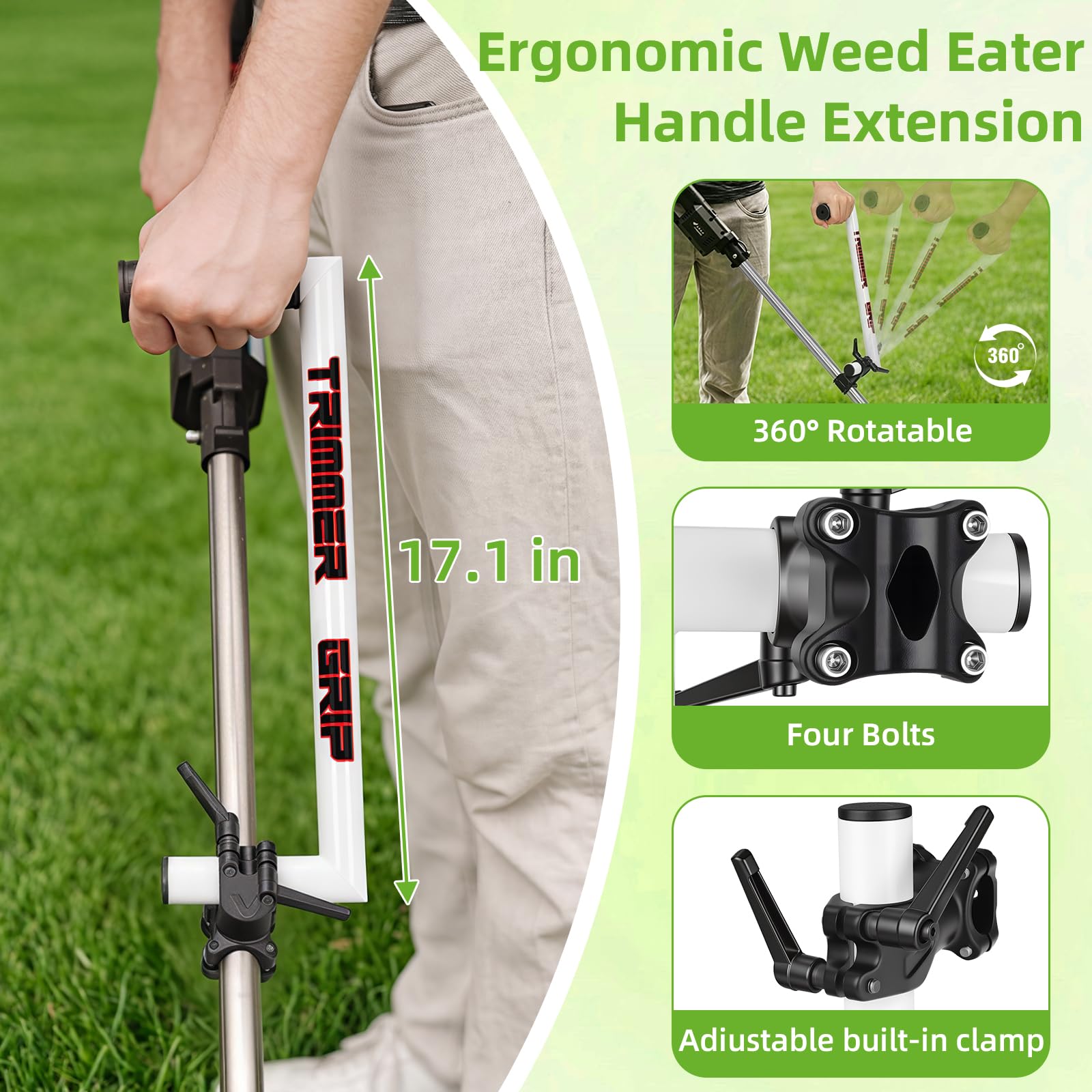 Ulepszony ergonomiczny uchwyt trymera, uchwyt do trymera, z uprzężą na ramię, przedłużenie uchwytu do przycinania, uchwyt Weedeater do przycinania, do przycinania strun, pielęgnacji trawnika i