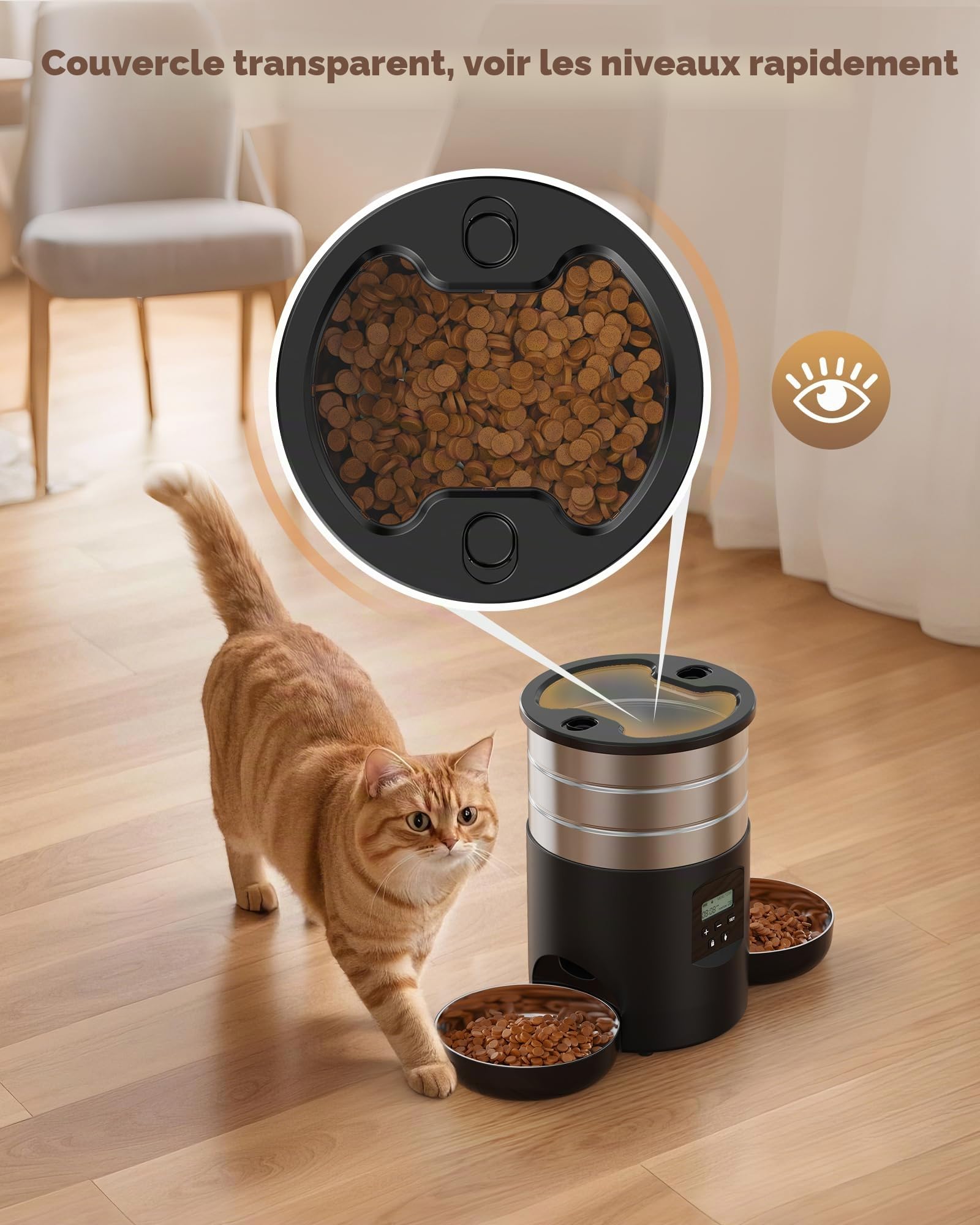 Distributeur Croquettes Chat Automatique Double: Inox Distributeur Croquettes Chien avec 2 Bols - Acier Inoxydable Gamelle Electronique pour Chat - 5L Mangeoire Programmable pour Petite/Moyenne Animau