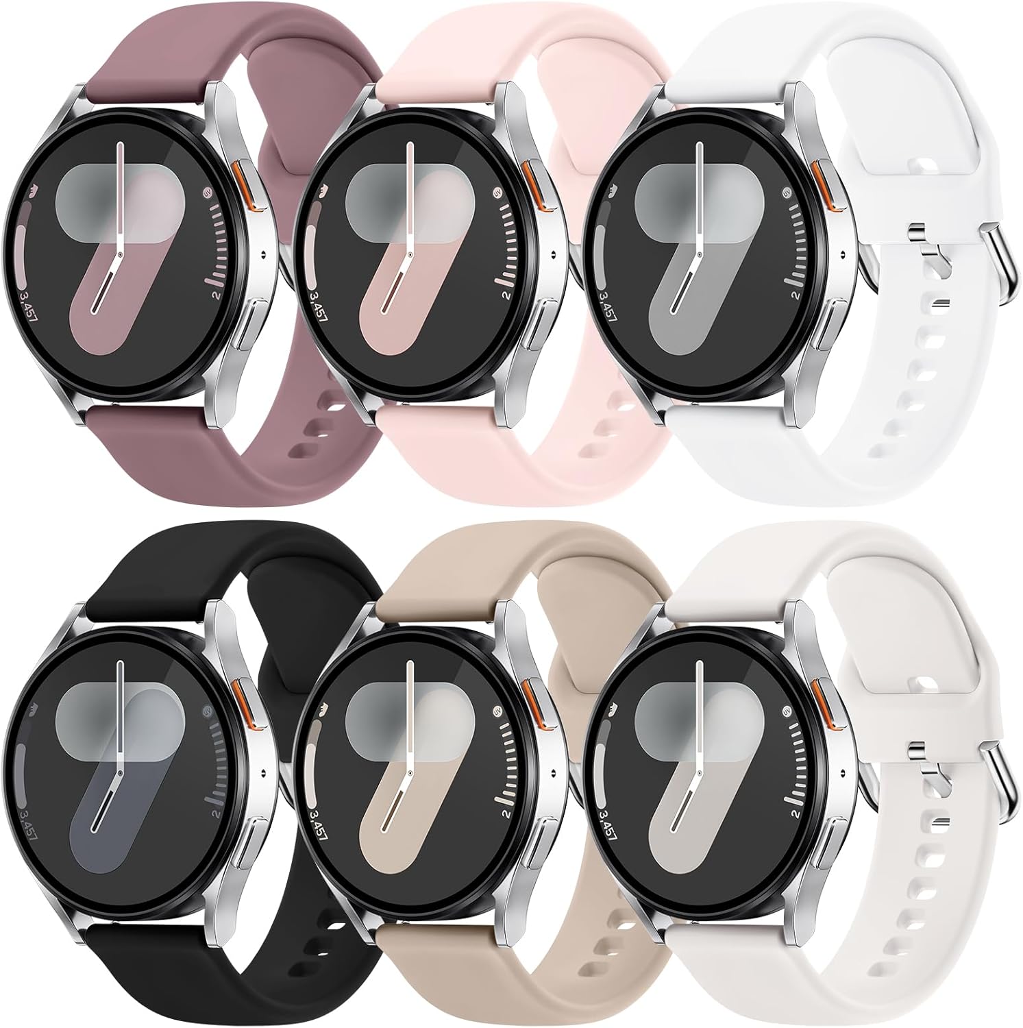6 Pack Bands Compatible with Galaxy Watch 7 6 5 4 Band 40mm 44mm丨Galaxy Watch 6 4 Classic Band 43mm 47mm 46mm 42mm 丨Watch 5 pro 45mm 丨Active 2, Soft Silicone Sport 20mm Watch Band Women Men