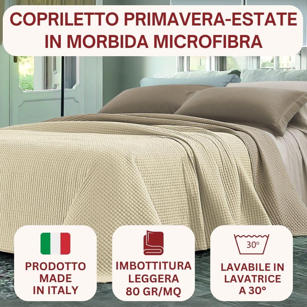 L'ANTICO ARCOLAIO - Copriletto Matrimoniale (80gr/m2) Trapunta Matrimoniale Primaverile, Trapunta Estiva Matrimoniale Leggera Microfibra, Trapuntino Estivo Matrimoniale Double Face 100% Made in Italy