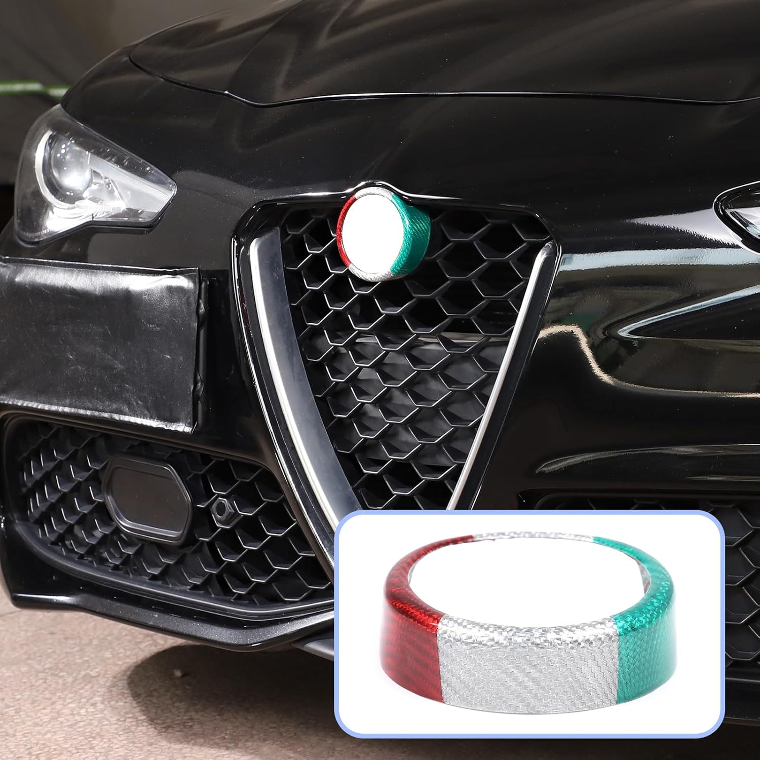 LLKUANG Real Carbon Fiber Car Front Grill Badge Sign Cover Surround Bracket Trim Fit for Alfa Romeo Giulia Stelvio 2017-2020 Auto Accessories (Giulia, 3 Colors)
