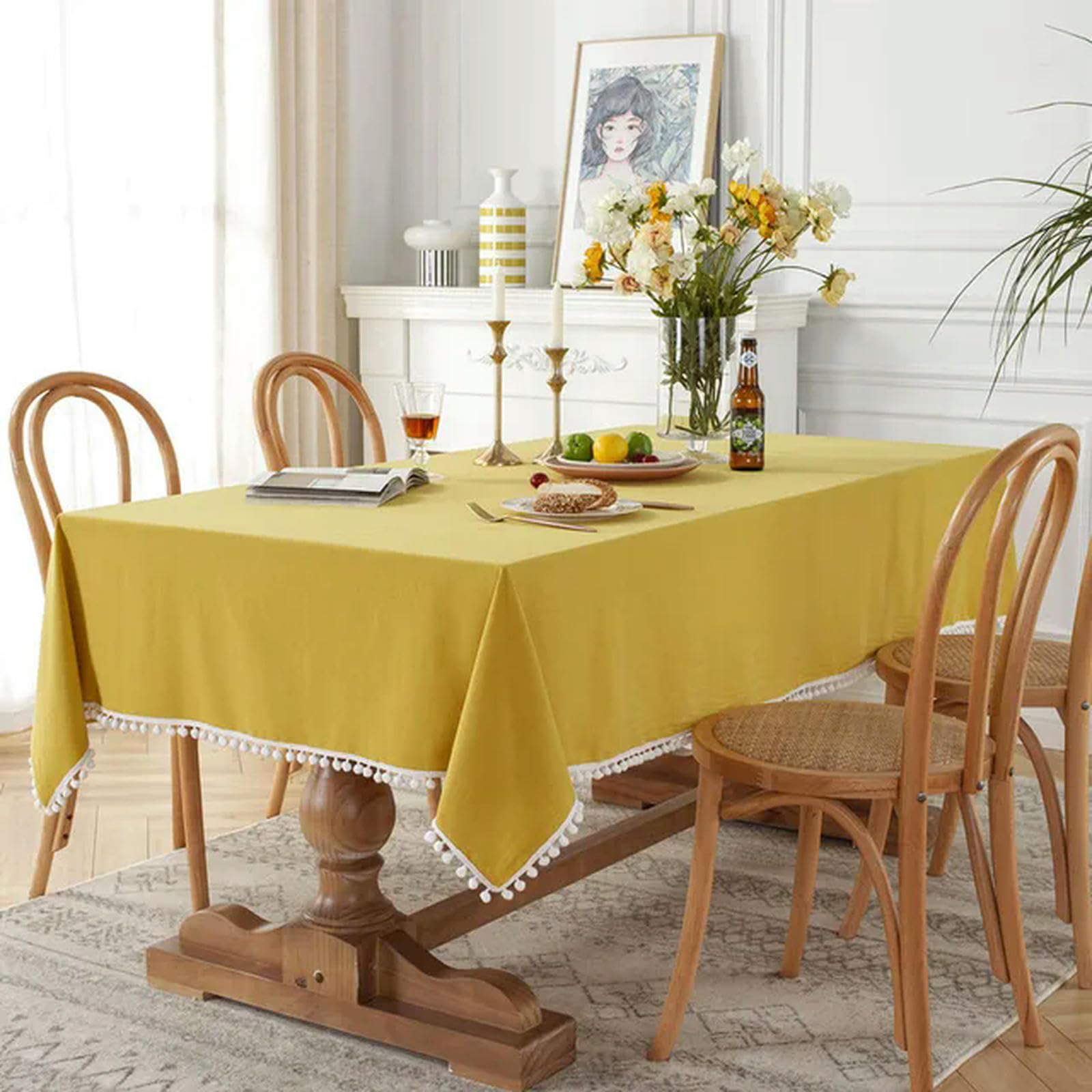 Nappe de table en tissu coton glands lavable salle à manger banquet