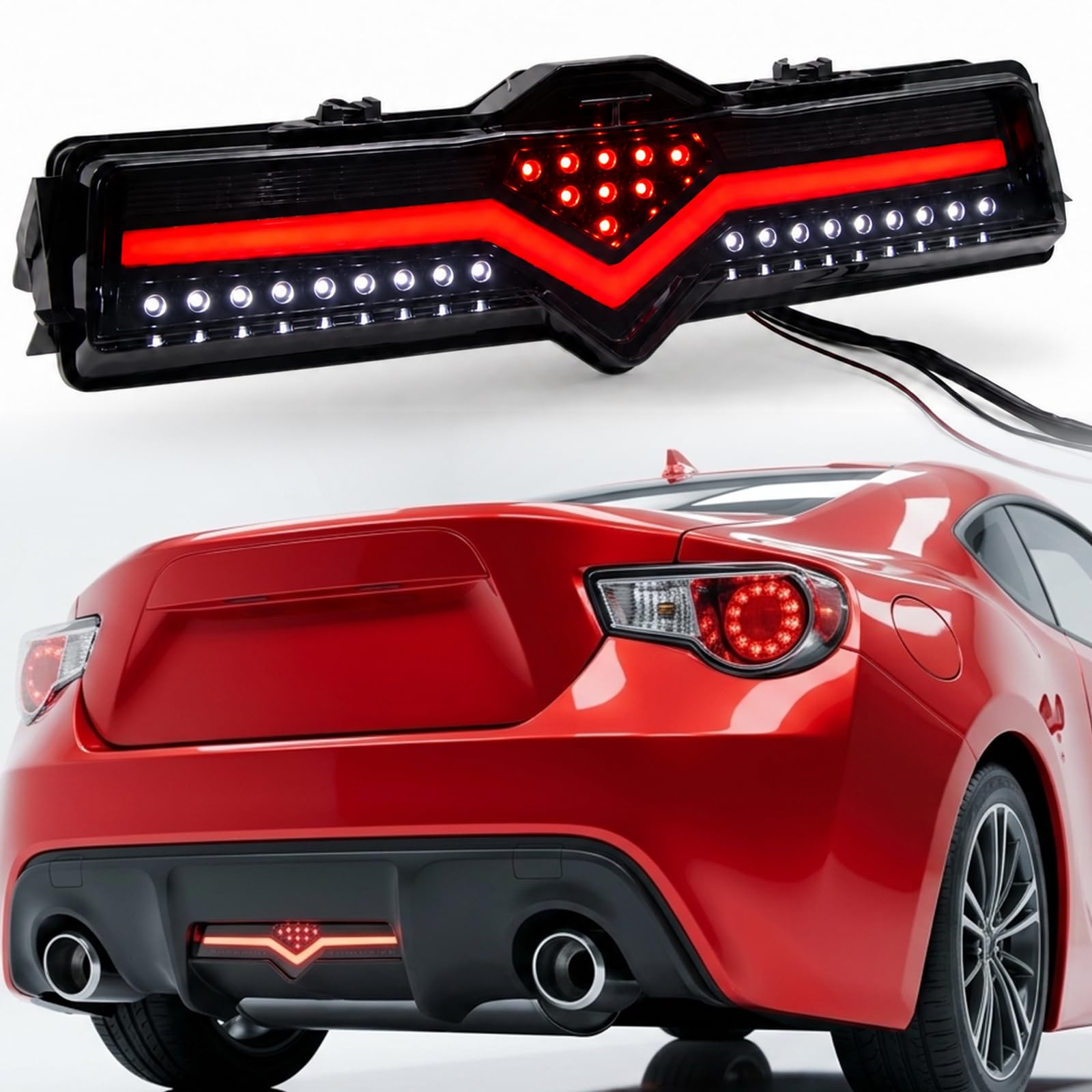 Photo 1 of KeeForthewin 3-in-1 LED Rear Bumper Light for 2013-2021 Subaru BRZ, Toyota GT86, Scion FR-S, Smoked Lens Rear Fog Brake Tail Reverse Light, JDM Style Full LED 3rd Brake Light Upgrade, Plug & Play