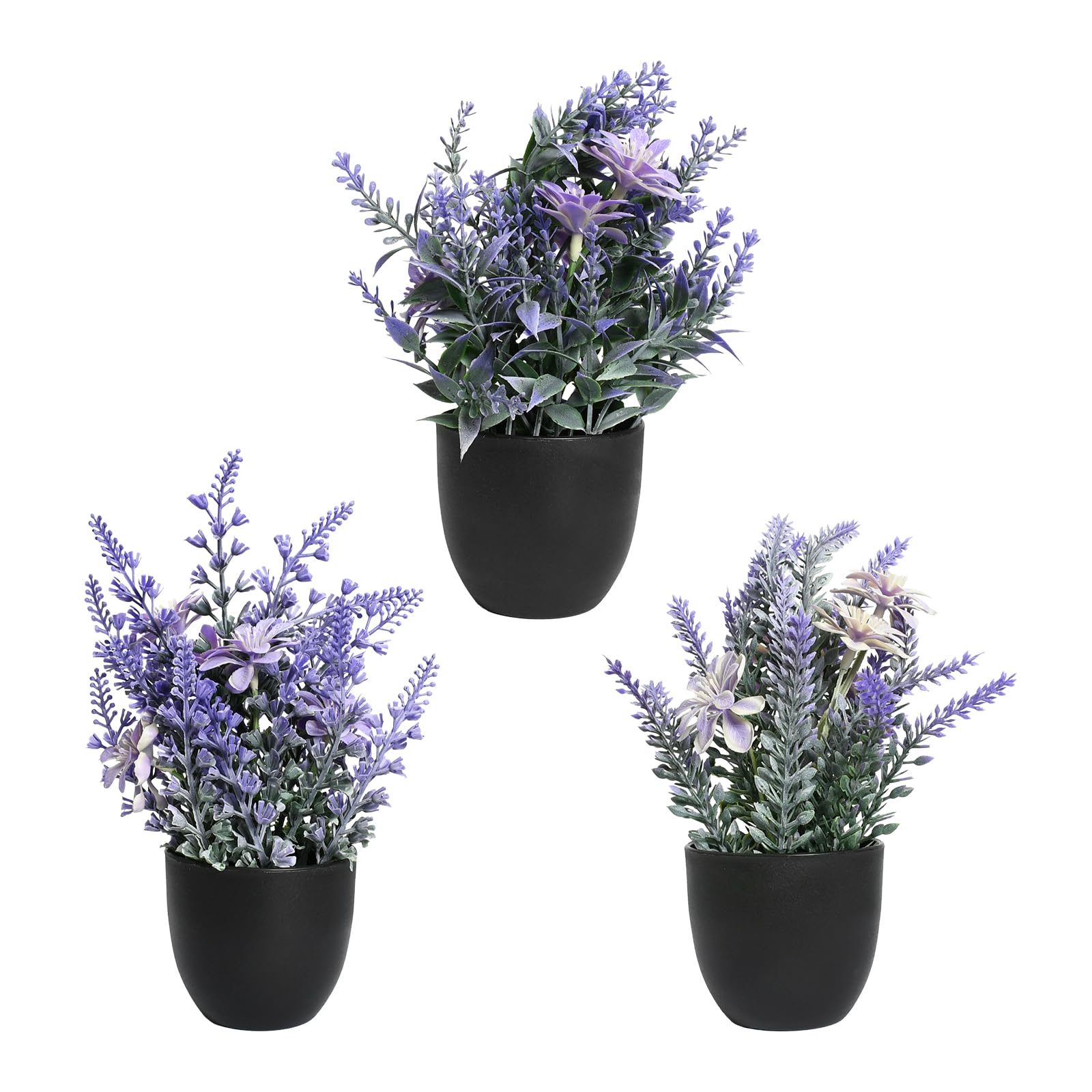 Rieoany 3 Pcs Small Artificial Plants, Lavender Small Fake Plants, Plastic Mini Desk Plant, Suitable for Indoor, Office, Home, Bedroom, Living Room, Bathroom, Desk Decorations(Purple)