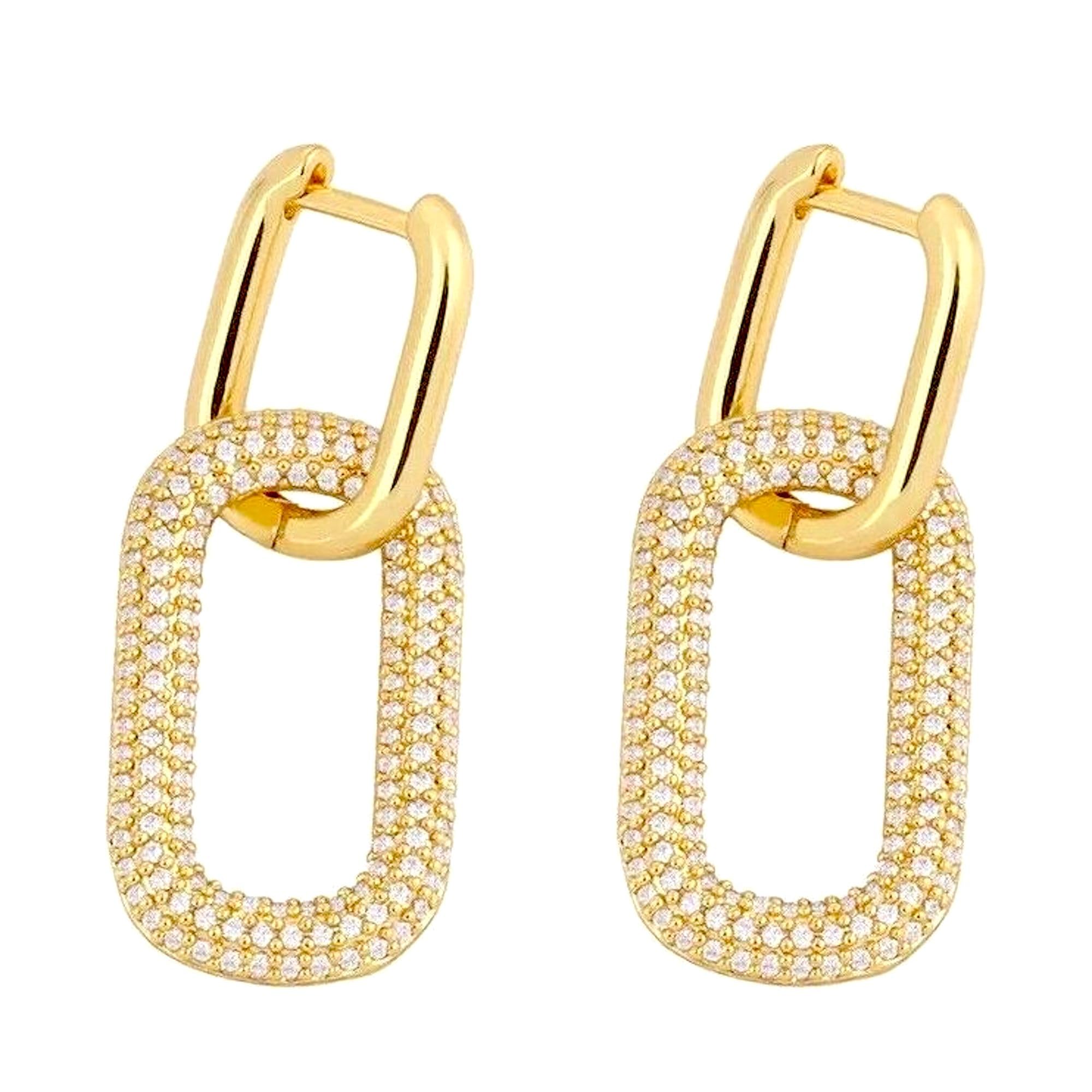 Salve Chic 2 in 1 Zirconia Oval Interlocked Huggie Hoop Danglers | Stainless Steel, Anti-Tarnish Gold Drop Earrings for Women | Aesthetic Stylish Fashion Jewellery Bali Hangings (B0CRLBLWXL) Amazon Price History, Amazon Price Tracker