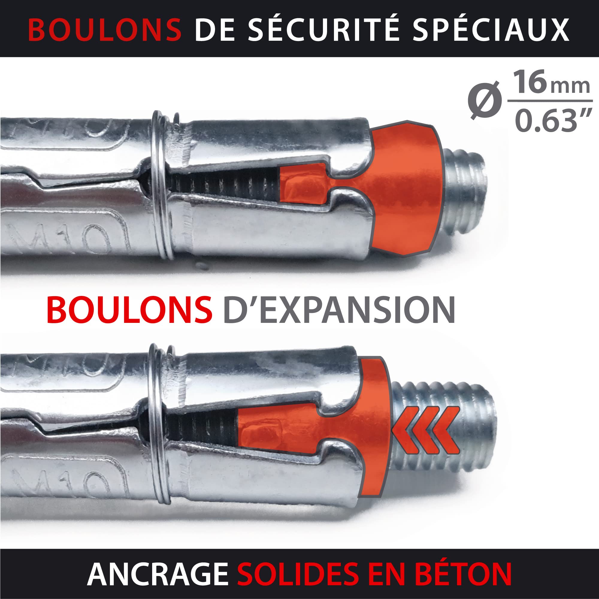 KRASER KR804 Ancrage Sécurité au Sol ou Mur pour Chaîne Antivol Moto, Anneu en Acier ø14 Rabattable, 4 Boulons d'Expansion, Fixation Garage Parking Universel Remorque Scooter, Vélo Electrique