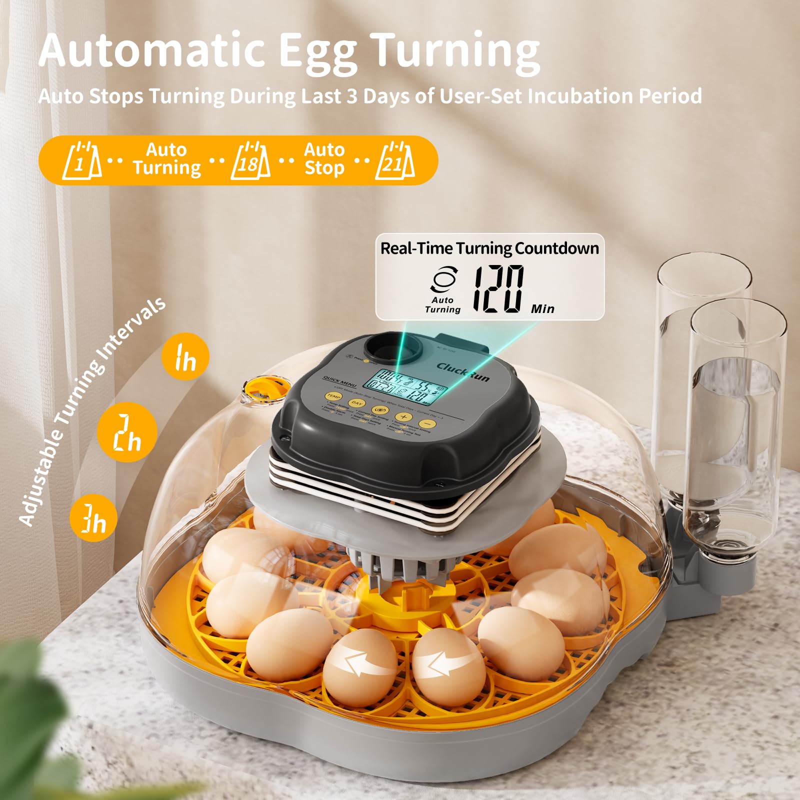 12 Incubatrice per uova, Controllo temperatura e umidità, Tornitura automatica programmabile delle uova e arresto automatico, Periodo di incubazione impostabile, Candele per uova, Ricarica automatica