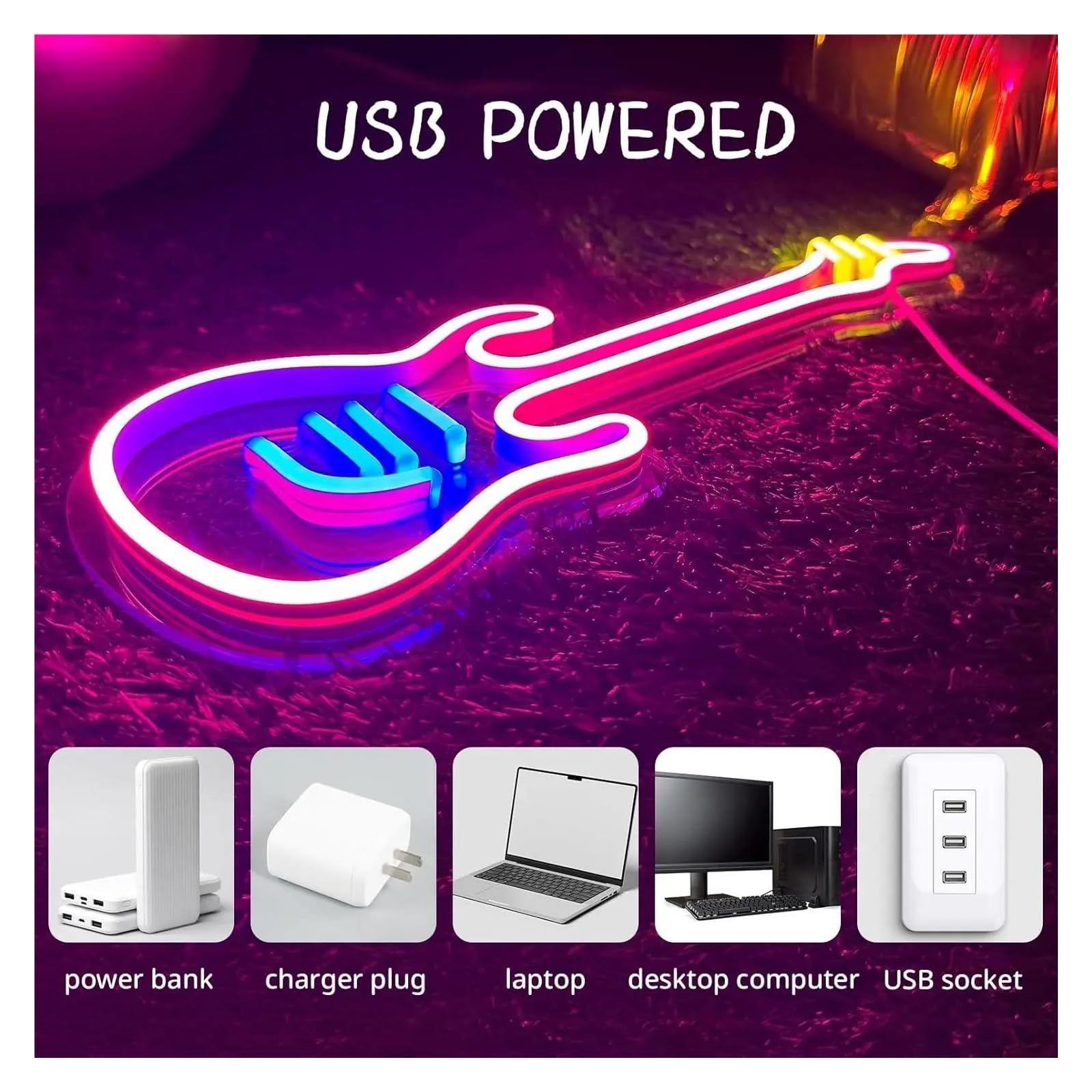 XENITE Luces Art Decoration Christmas Letrero De Neón De Guitarra Con Luz LED Musical Para Decoración De Pared, Regulable Para Dormitorio, Bar, Fiesta, Boda, Habitación De Niñas, 15cmx36cm