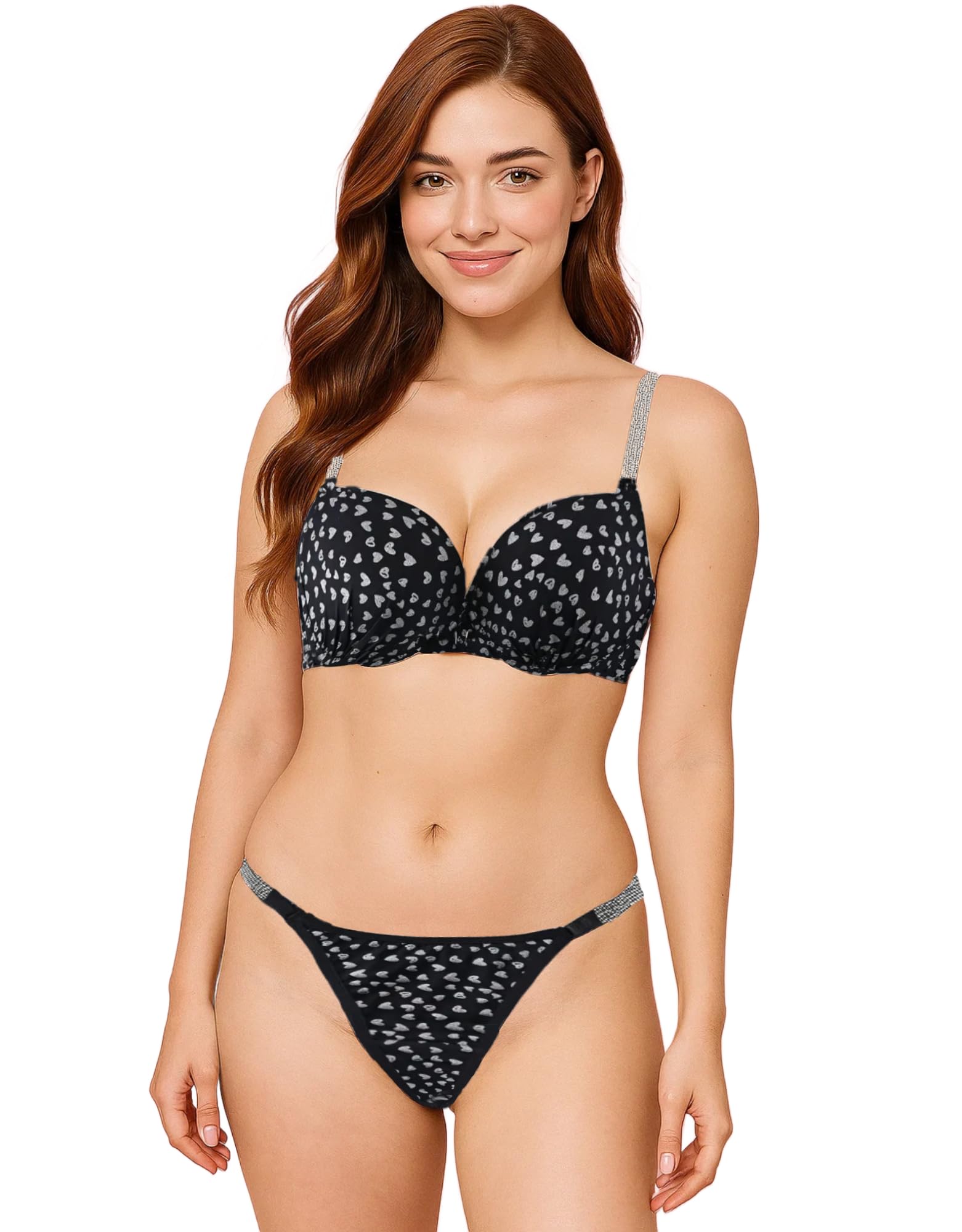 Women's Pink Heart Print Push-Up Bra and Panty Set – Padded, Underwired, Soft Fabric, Stylish Everyday & Special Wear Lingerie-image-7