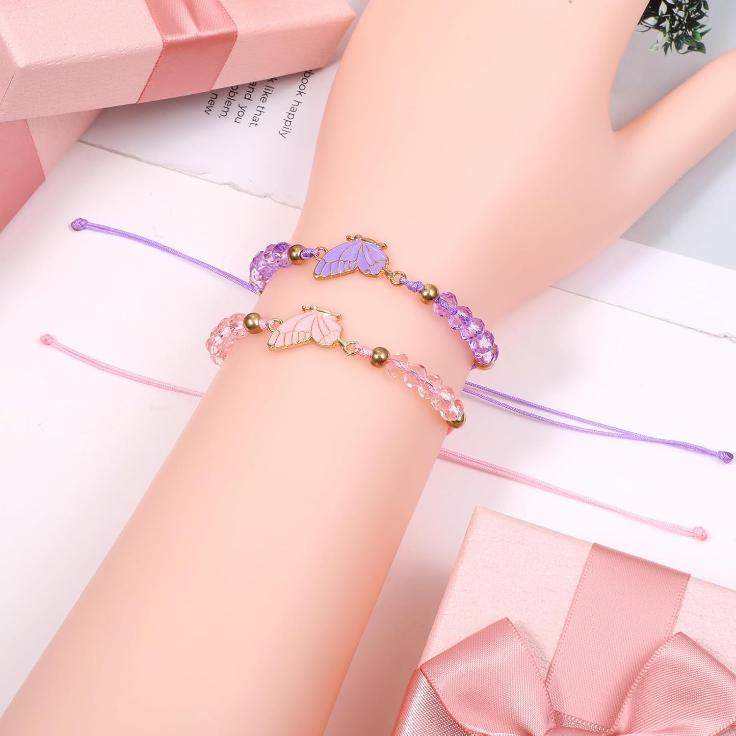 2 Pcs Butterfly Friendship Bracelets Matching Bracelets Best Friends Bracelet Adjustable Strand Friendship Bracelet Handmade Charm Jewelry Gifts for Women Couples BFF - Image 6