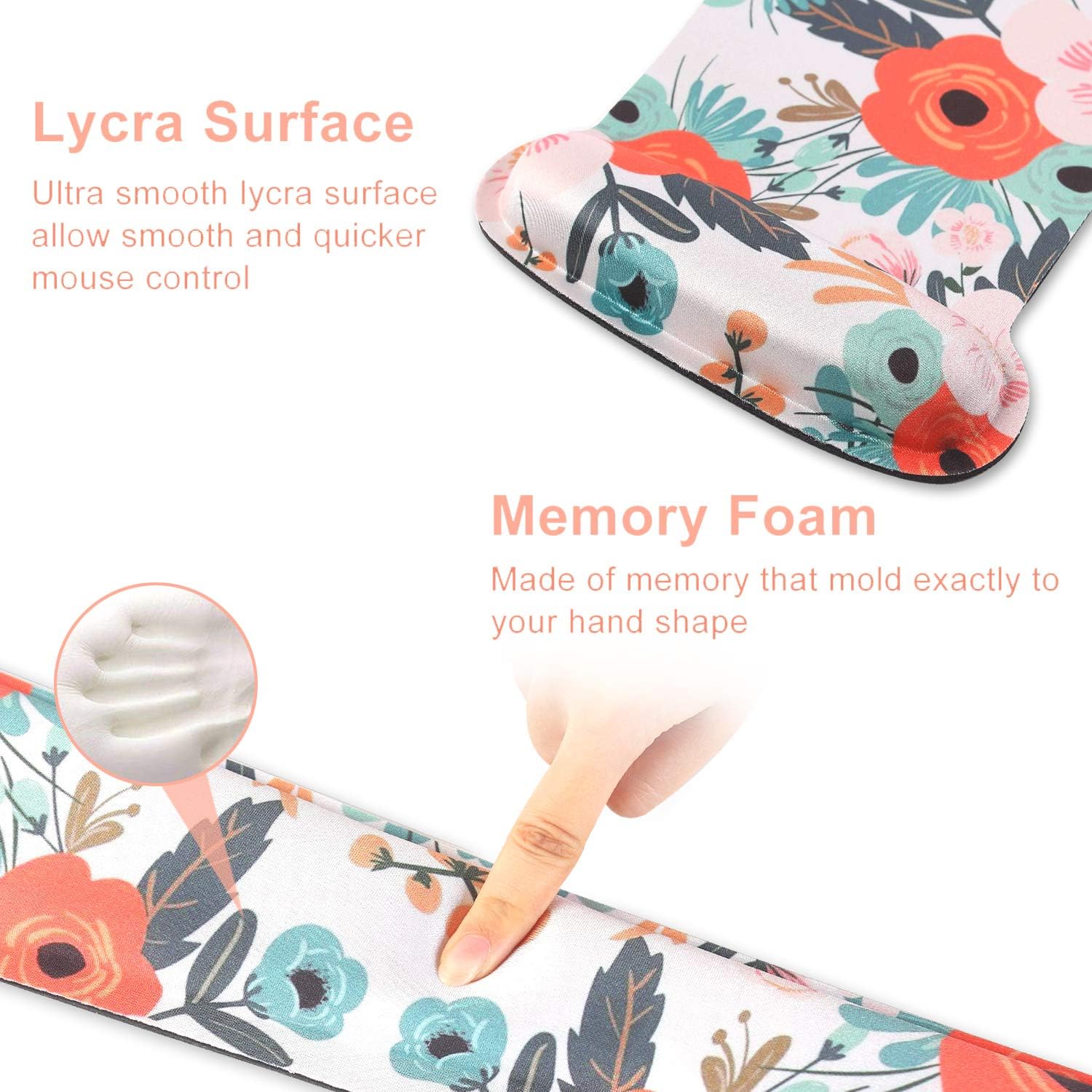 Dooke Keyboard Wrist Rest Pad and Mouse Wrist Rest Support, Comfort Wrist Rest Pad with Non-Slip Rubber Base & Memory Foam Support for Working Gaming Fatigue Pain Relief Orange Flowers