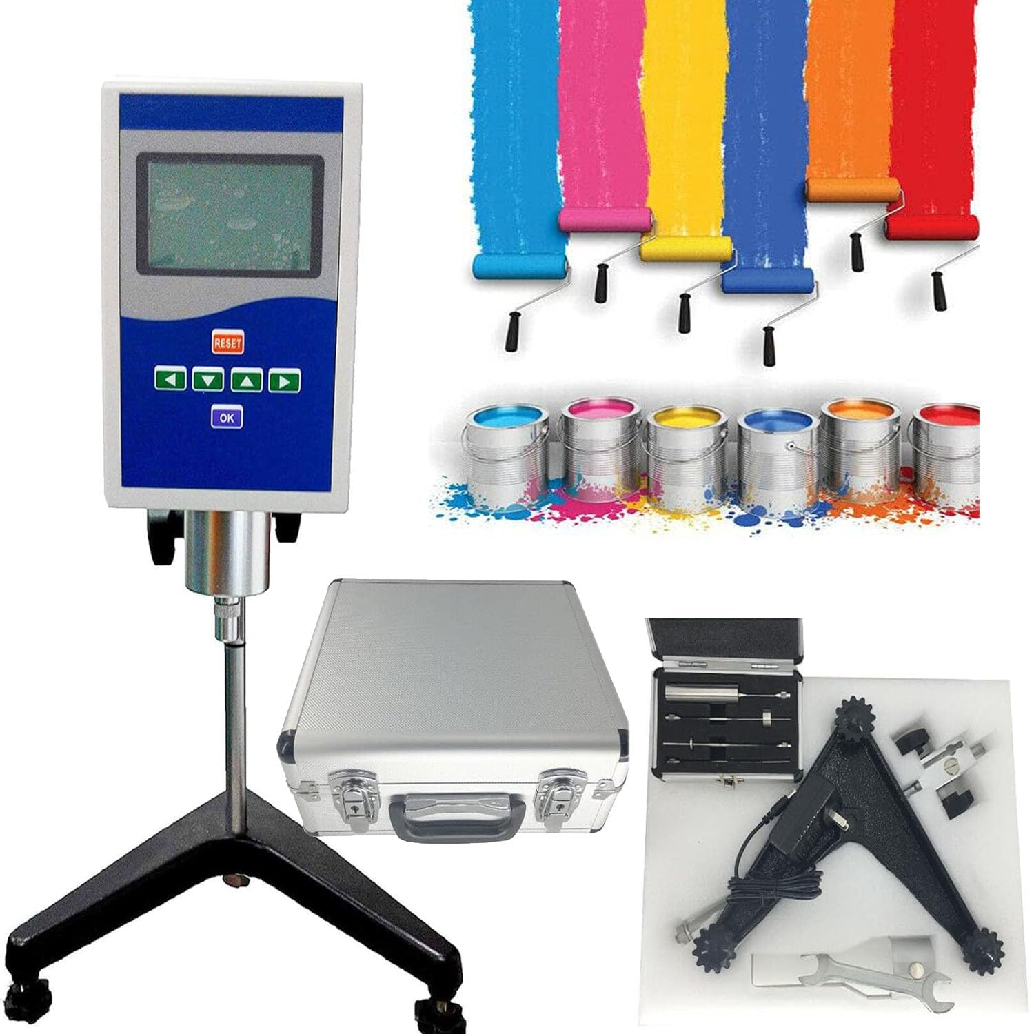 Rotary Viscometer Viscosity Meter Digital Viscosity Fluidimeter Tester Meter for Inks Paints Viscosity Test with 1~2000000mPa.s Accuracy ±1% 4 Rotor RS232 Temperature Interface