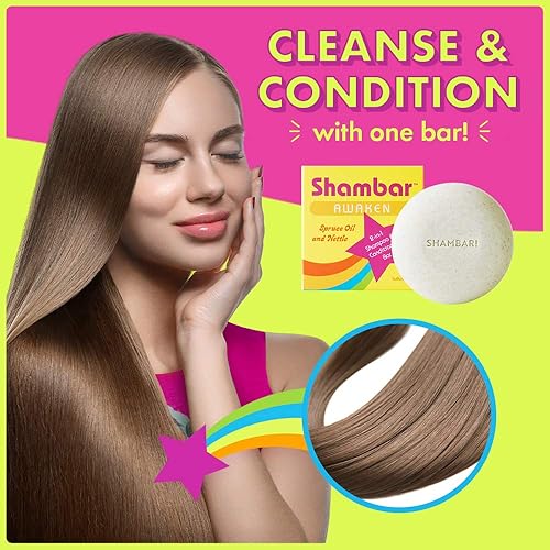 Miniatura 2 de Shambar AWAKEN - Barra de champú y acondicionador natural  Lavado de cabello sólido con aceite de aguja de abeto y ortiga  Sin sulfatos y vegano
