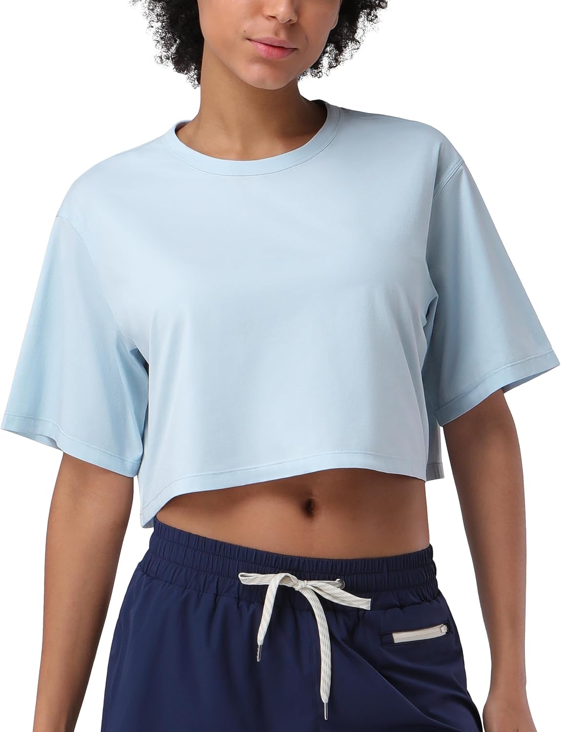 Pioneer Camp Bamboo Viscose Workout Crop Tops for Women Short Sleeve Loose T-Shirts Cropped Athletic Gym Running Yoga Tee