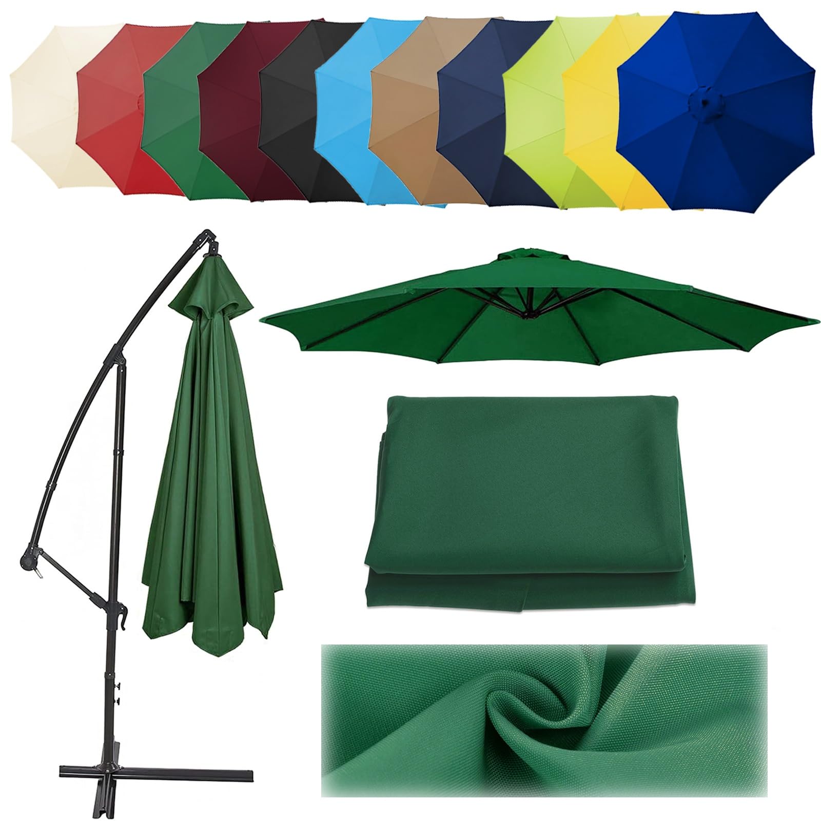 QIQVIV Umbrella Replacement Cloth, 6 Arms/8 Arms, Garden Umbrella Replacement Parasol Fabric Cover, Patio Umbrella Canopy Cove(Dark green,(8Rib) 3.0m/118in)