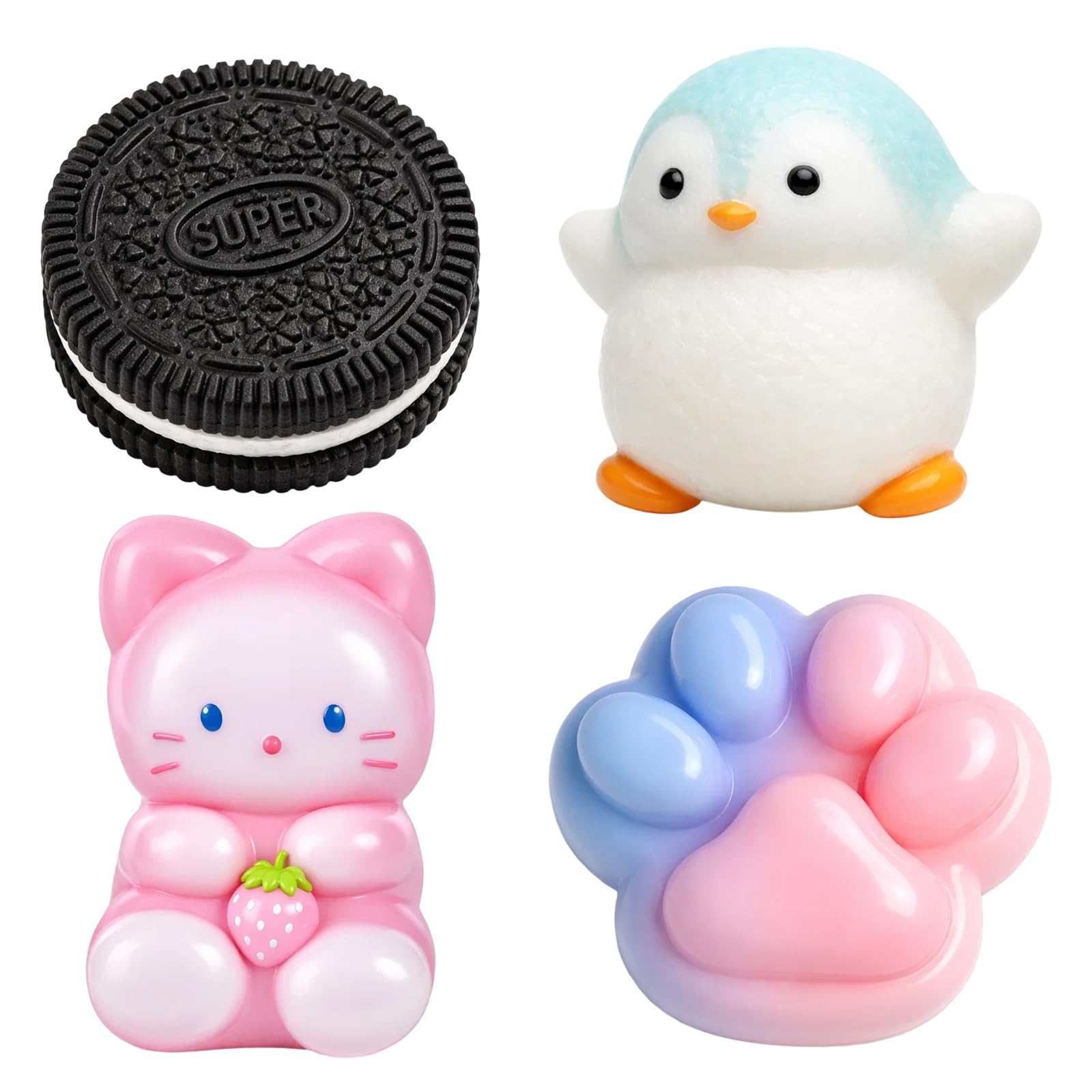 squishy, 4 PCS Stress Relief Squeezies for Sensory Play and Focus Enhancement Includes Kitten, Cat Paw, Cookie