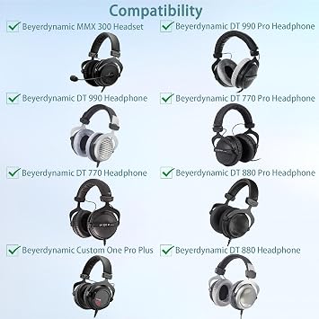 DT 990 PRO Earpads and Headband Cover Compatible with Beyerdynamic DT 990 Pro/DT 770 Pro/DT770/DT990/ MMX 300/Custom One Pro Plus Headset(Protein Leather and Memory Foam Ear Cushions)