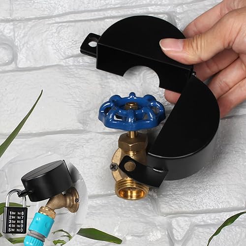 Cerradura de grifo de jardín de metal, cerradura de espita para exteriores, evita el robo de agua (negro)