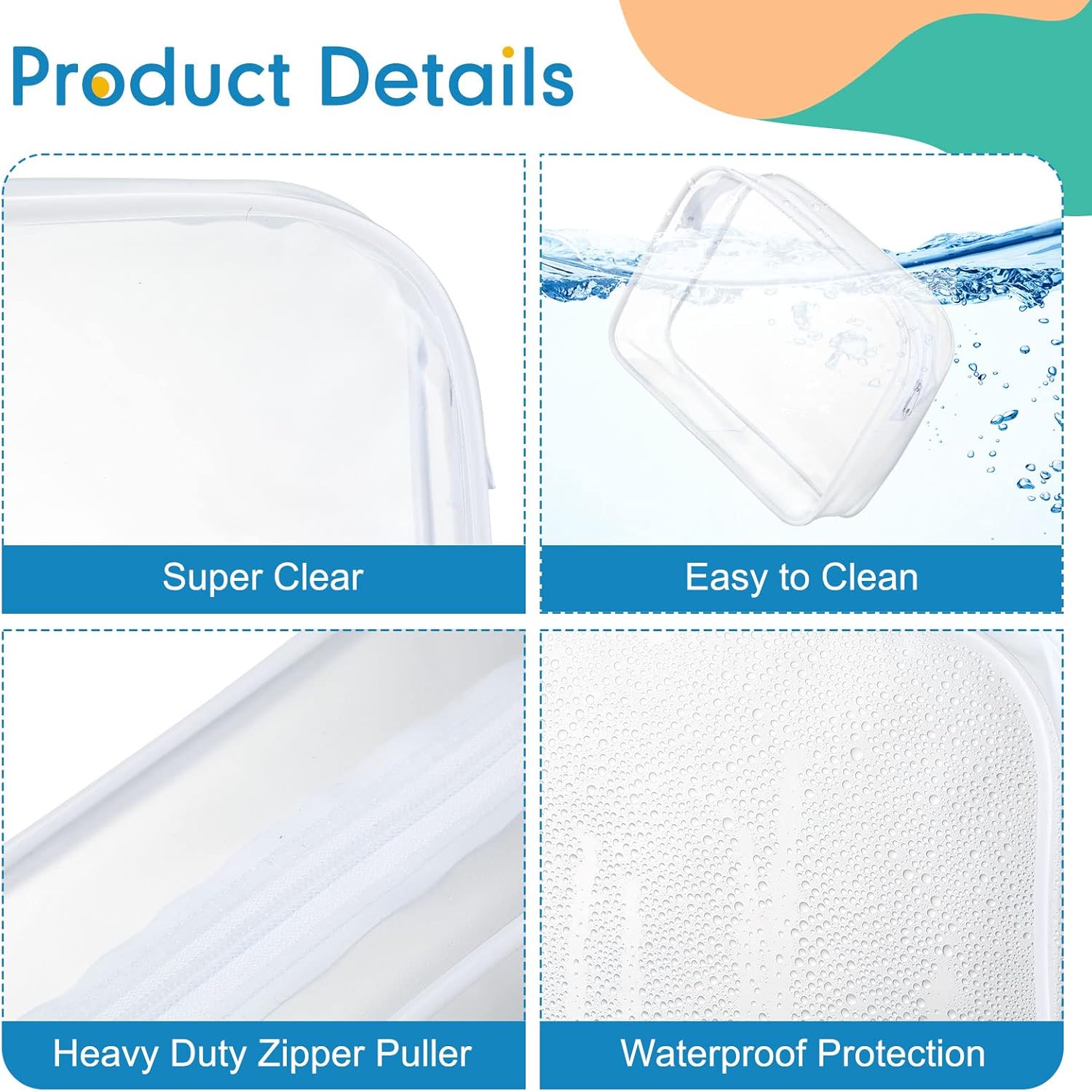 Saintrygo 12 Pack Clear Cosmetic Bag Zippered Travel Toiletry Bags Transparent Makeup Pouch Portable PVC Waterproof Organizer 4 Sizes Plastic Carry Pouch for Women Men Travel Home Bathroom, White - Image 3