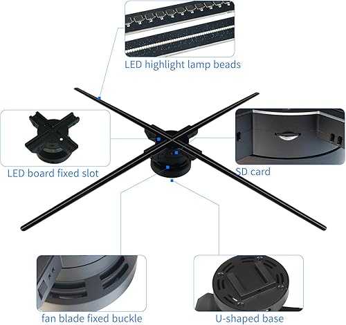 Miniatura 7 de Ventilador holográfico 3D, ventilador holográfico LED Ultra HD con 1184 cuentas de lámpara, proyector de video holograma de ojo desnudo 3D para