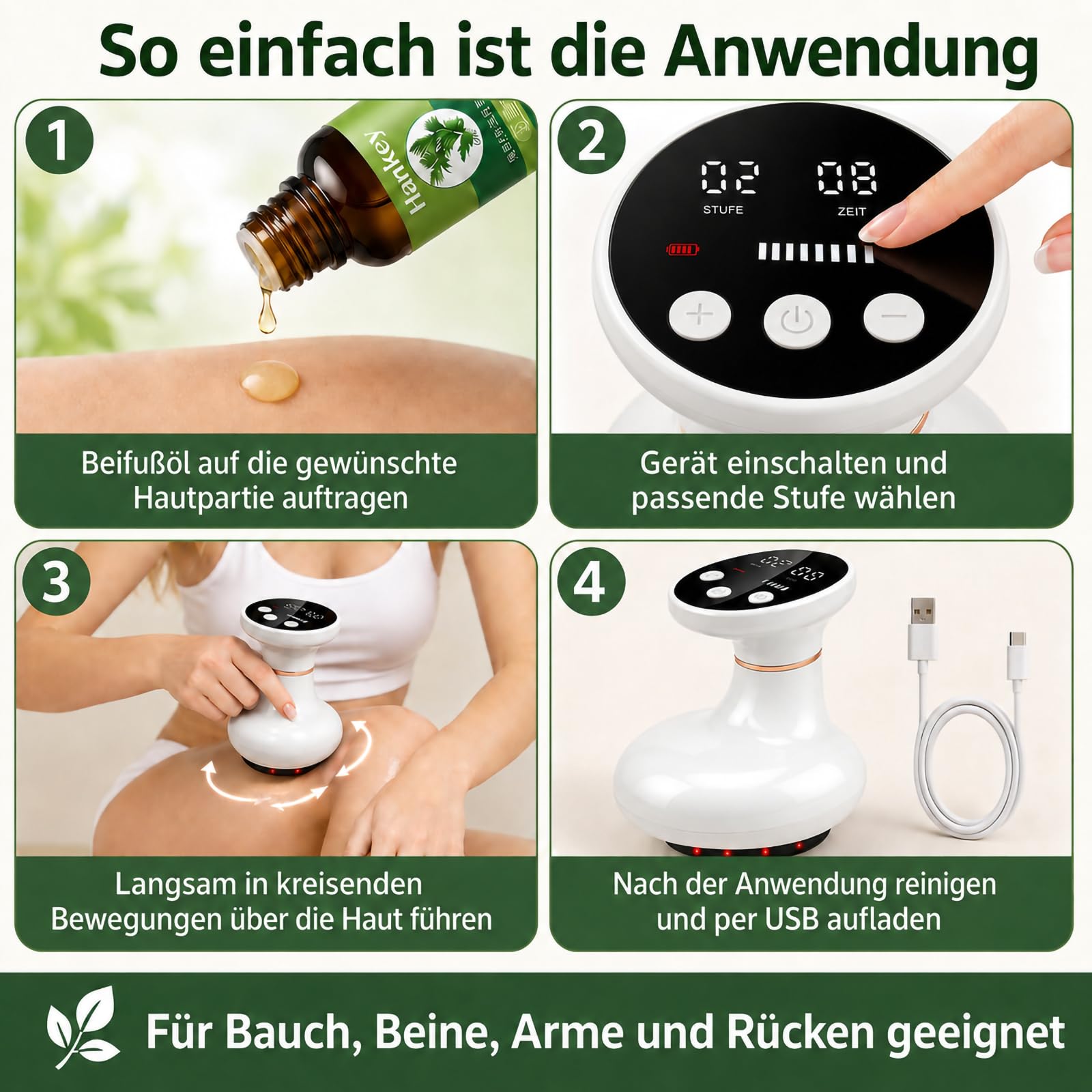 Massager 4-in-1 Massagegerät gegen Cellulite mit Wärmetherapie,Schröpfgerät Elektrisch,9 Stufen,Vakuum & Gua Sha Elektrisch,Anti-Cellulite & Straffung,für Taille Bauch Arme Beine