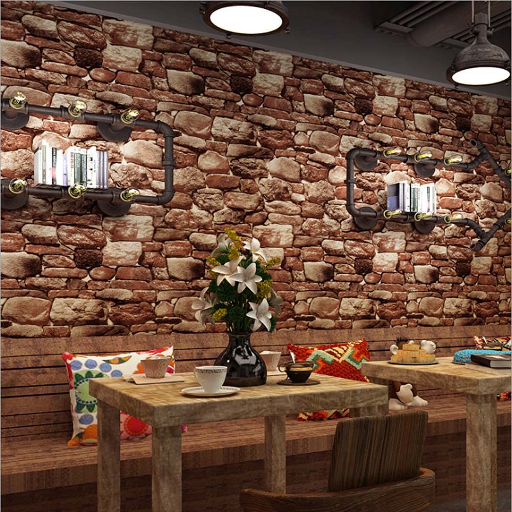 Papier peint rétro nostalgique effet pierre pour décorer un restaurant