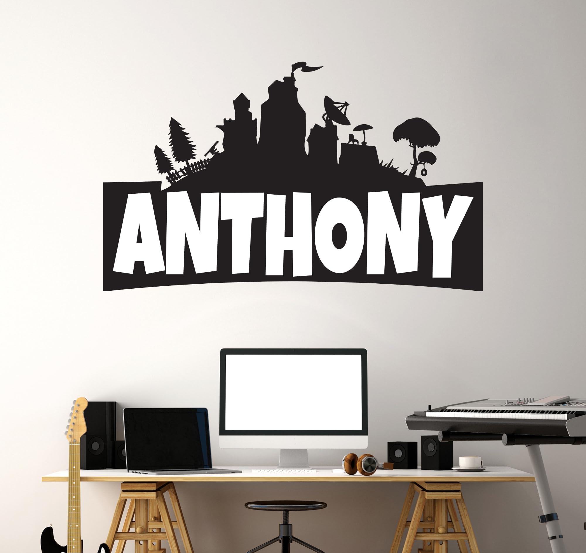 Custom Name Gaming Wall Decal - Famous Game Decoration - Custom Gaming Wall Decal - Personalized Vinyl Sticker for Gamer Room - Video Game Art for Nursery Playroom Decoration (Wide 15"x8" Height)