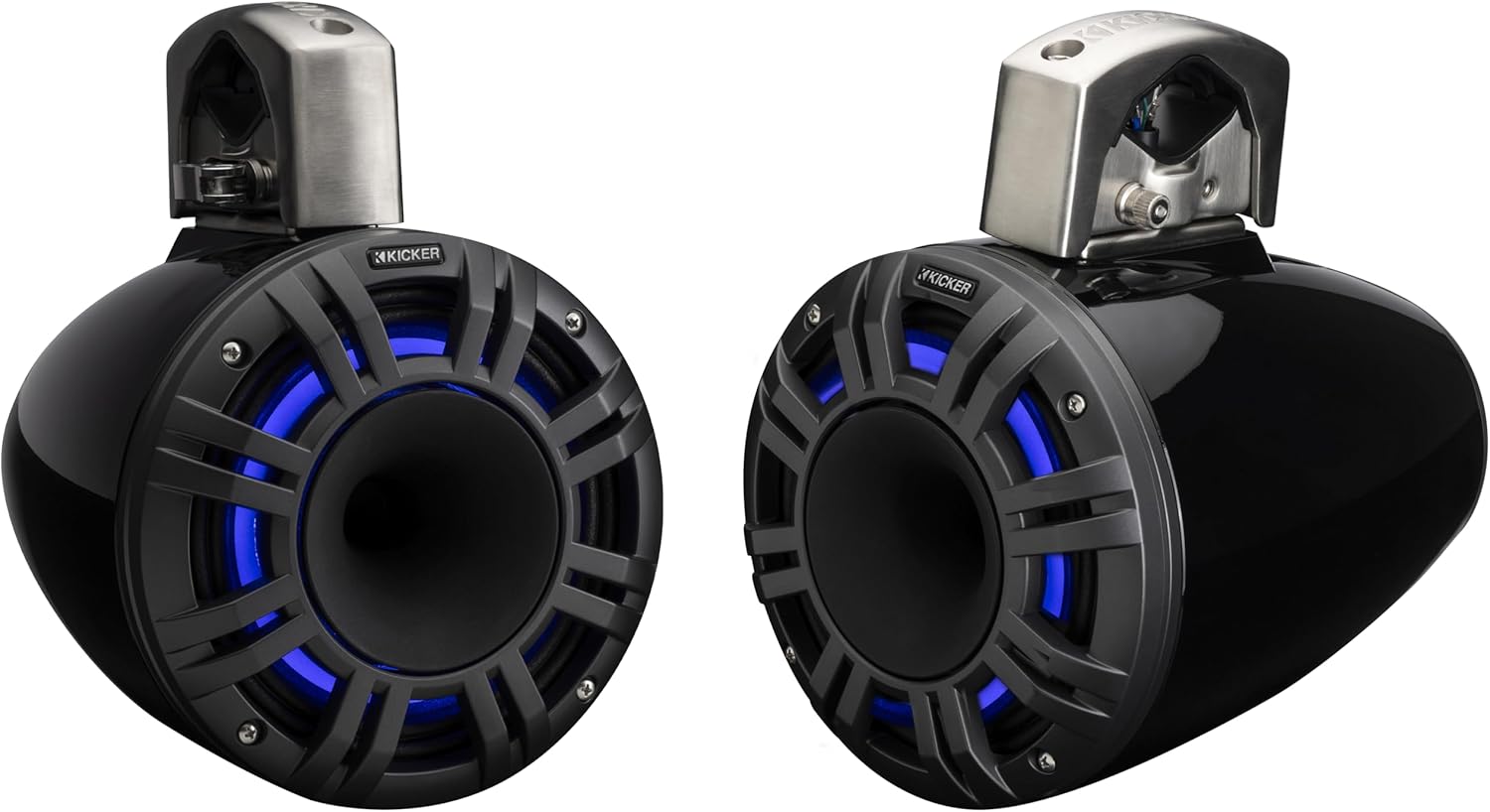 KICKER 51KMTCXL8 8" RGB LED Horn Loaded Compression Driver Marine Tower Speakers, Pair, Black
