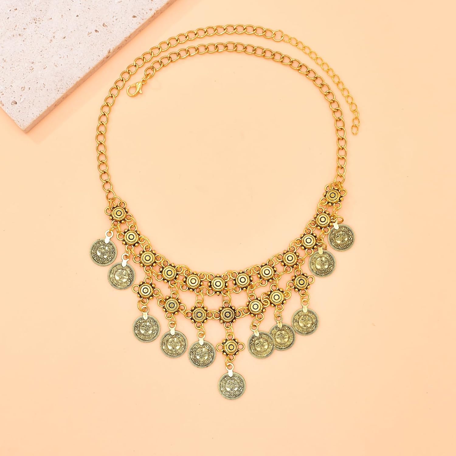 Boho Coin Charm Necklace for Women Gold Pirate Necklace Layered Coin Beaded Pendant Necklaces Chunky Coins Tassel Ethnic Gypsy Costume Accessory - Image 5