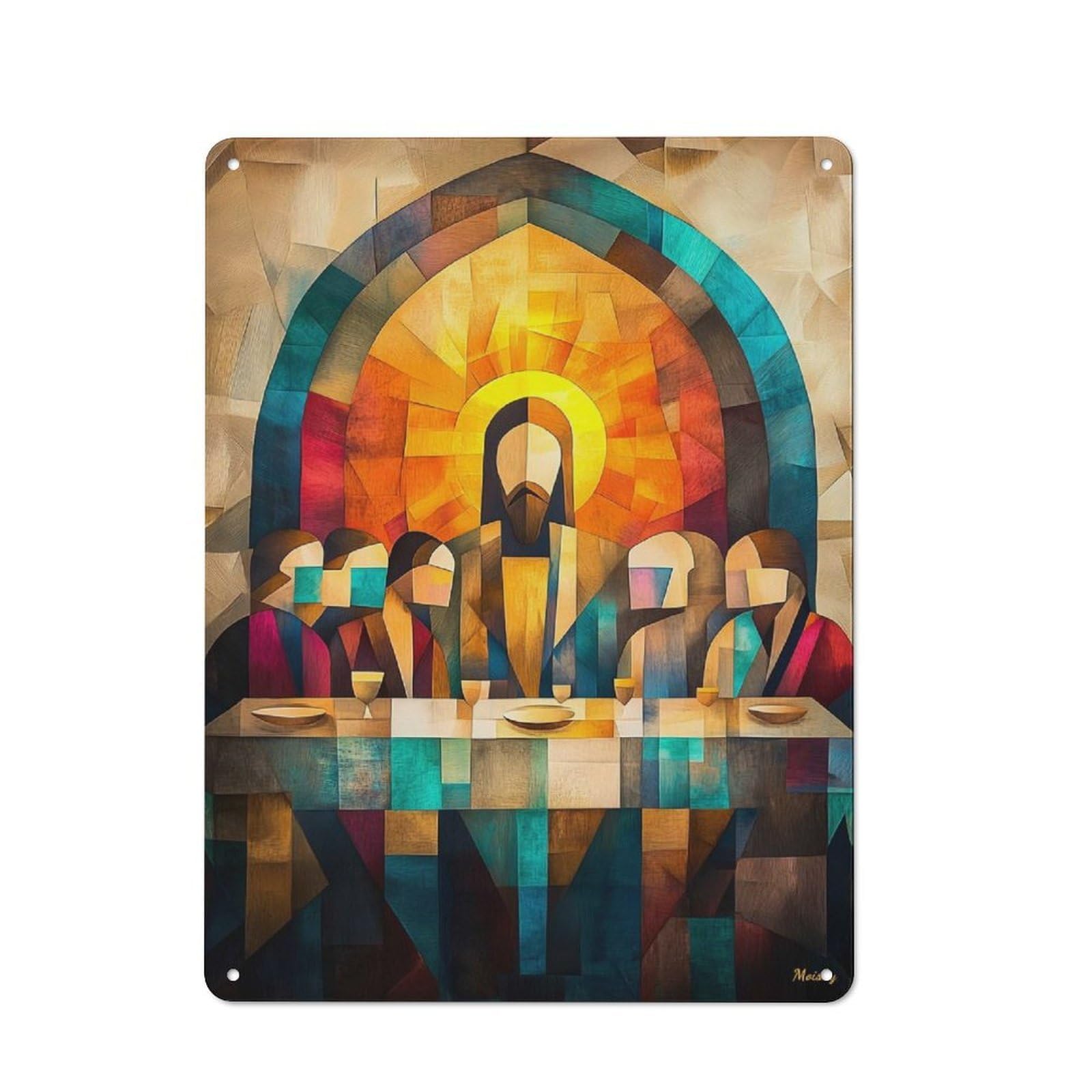 Junmoney Modern Cubist Vision Of The Last Supper For Café Or Restaurant, Rustic Metal Plaque 40X30cm, For Hospitality Interior Collectors Refreshing A Room In Autumn