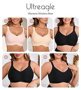 ULTREAGLE Bras for Women Bralette - Womens Wireless Full Coverage Comfortable Sleep Everyday Bra with Extender, S-XXL