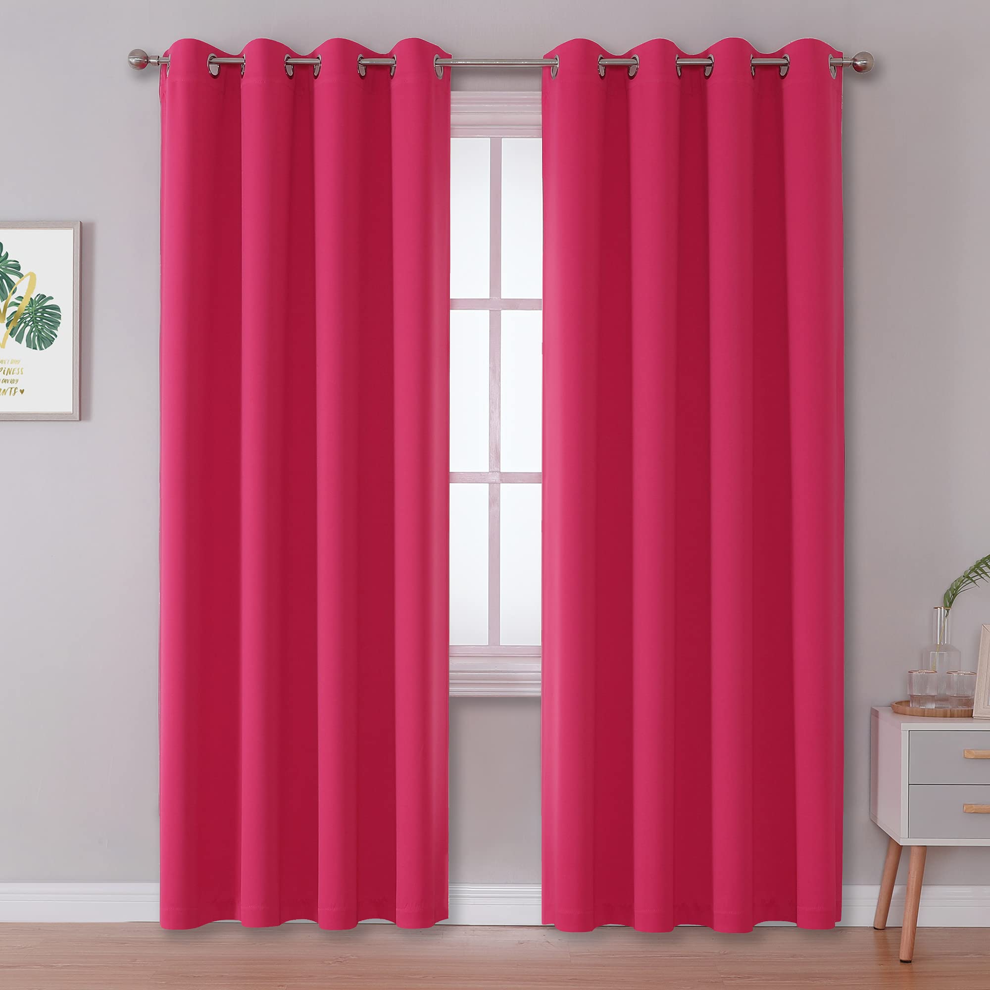 DUALIFE Pink Solid Blackout Curtains 84 Inches Long for Girls Bedroom Decor Grommet Room Darkening Thermal Insulated for Living Room 52''x 84'' Set of 2 Panels Raspberry Sorbet โ image 1