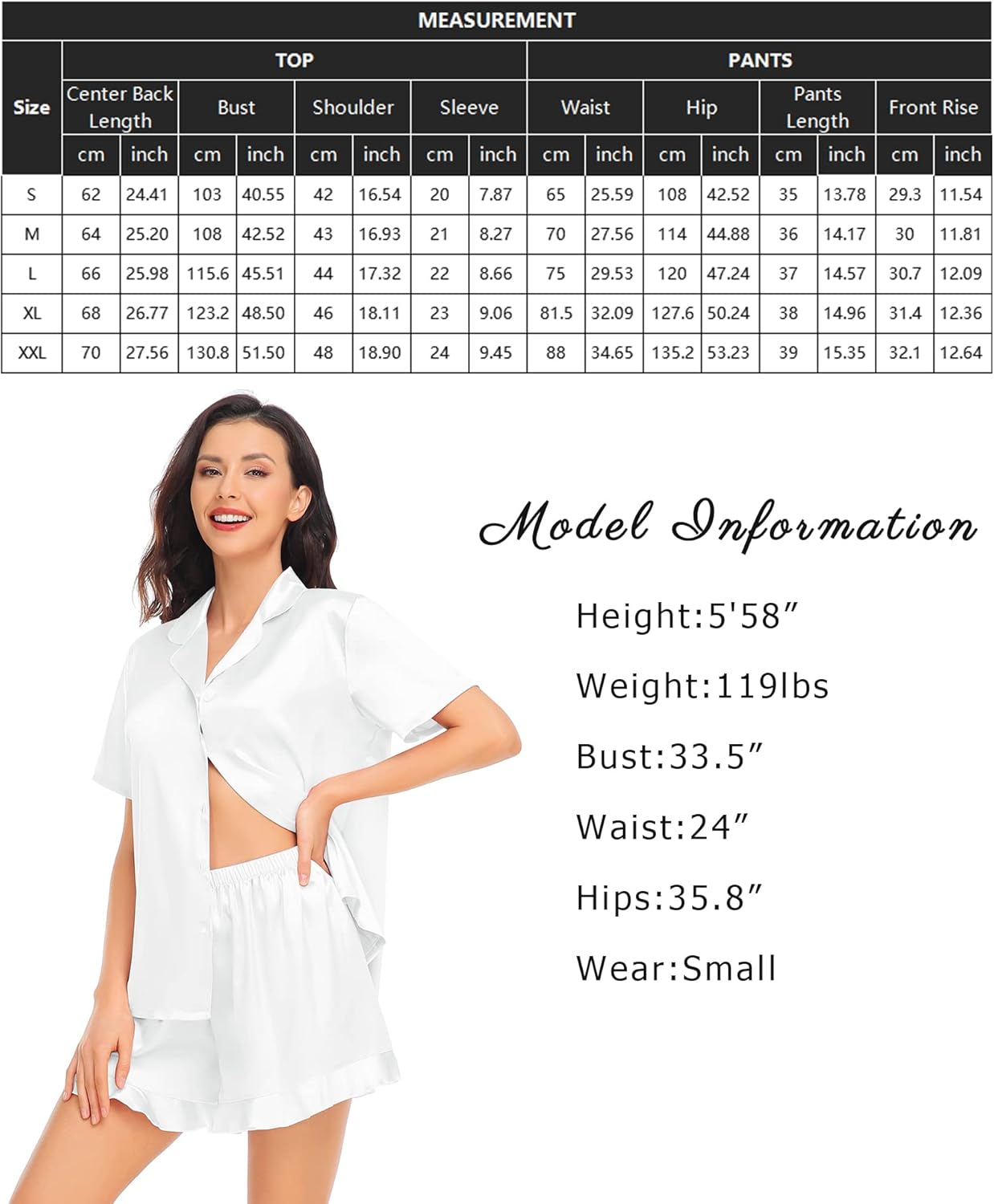 SWOMOG Women's Silk Satin Pajamas Set Short Sleeve Button Down Sleepwear Ruffle Hem Shorts PJ Sets Two-Piece Loungewear - Image 7
