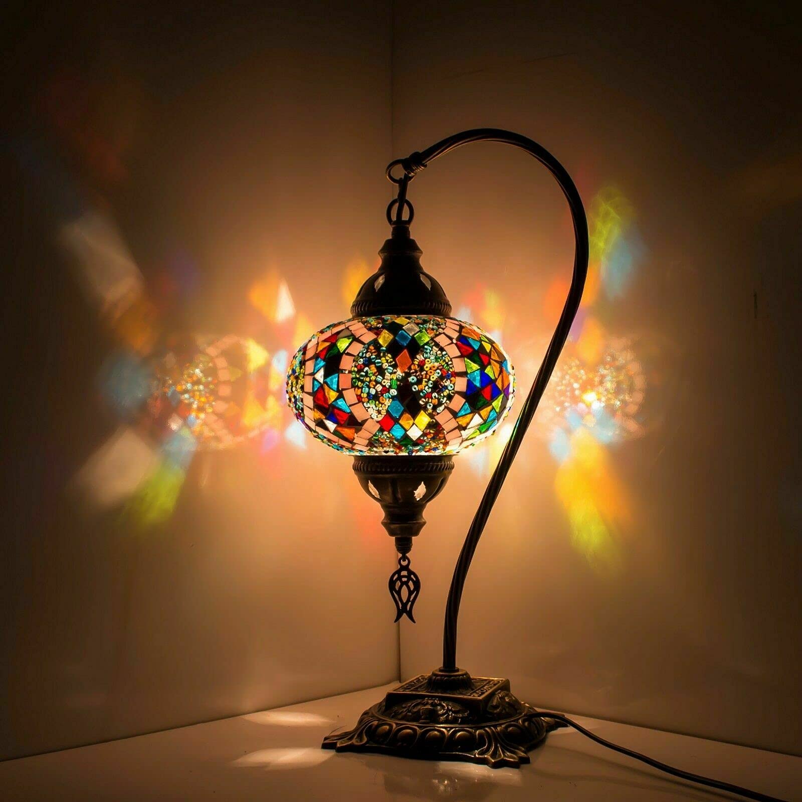 ENVA (20 Variations) Turkish Moroccan Mosaic Lamp Light - Turkish Lamp - Handmade Mosaic Swan Neck Table Desk Bedside Lamp- Free LED Bulb (3060)