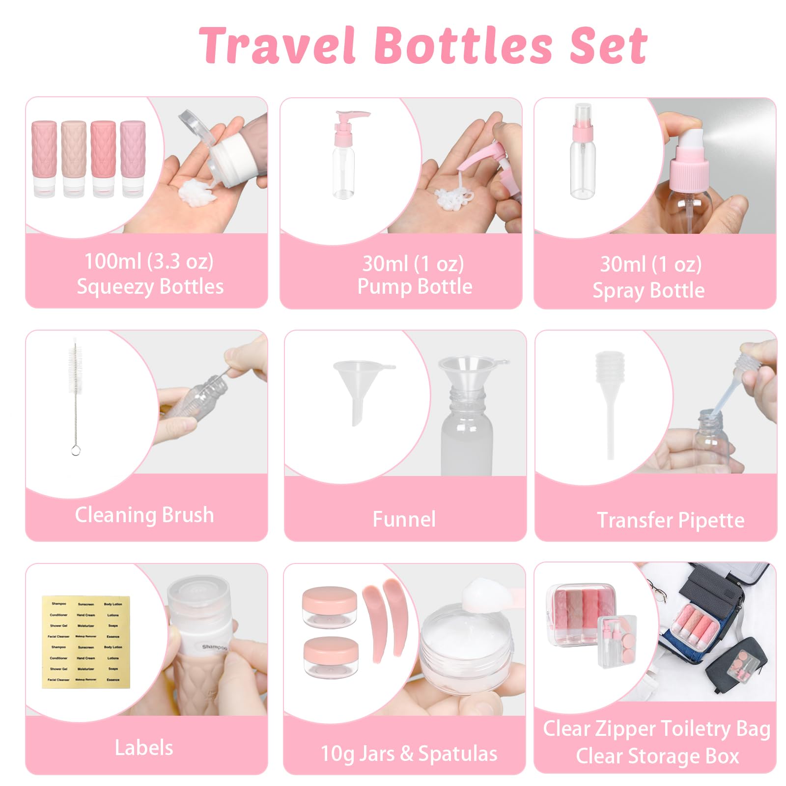 YoHyien 8 Pcs Silicone Travel Bottles for Toiletries 100ml, Refillable Travel Bottles Set - Image 2