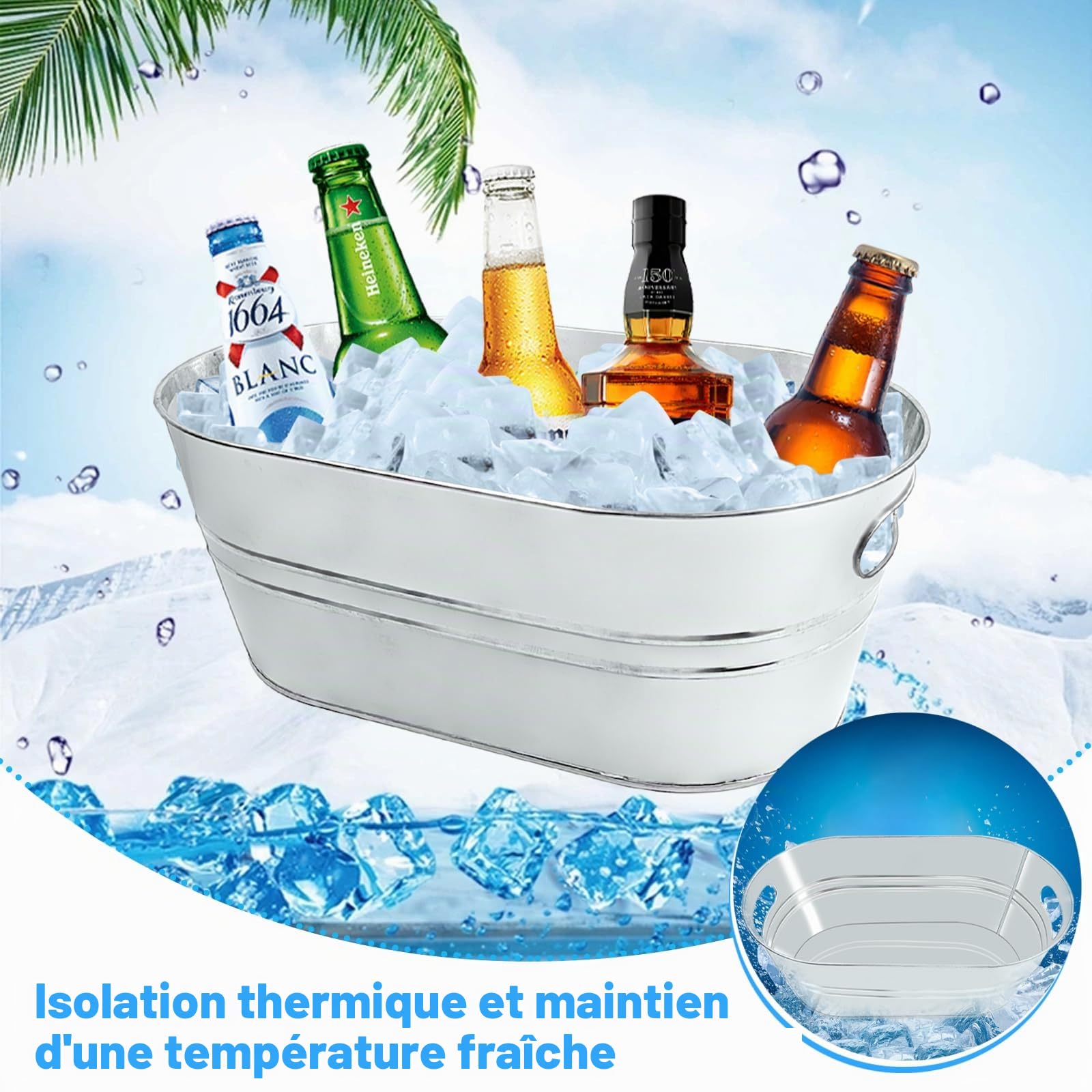 Lot de 4 grands seaux galvanisés en métal cuillères pour champagne et cocktails refroidissement de boissons pour fournitures de bar