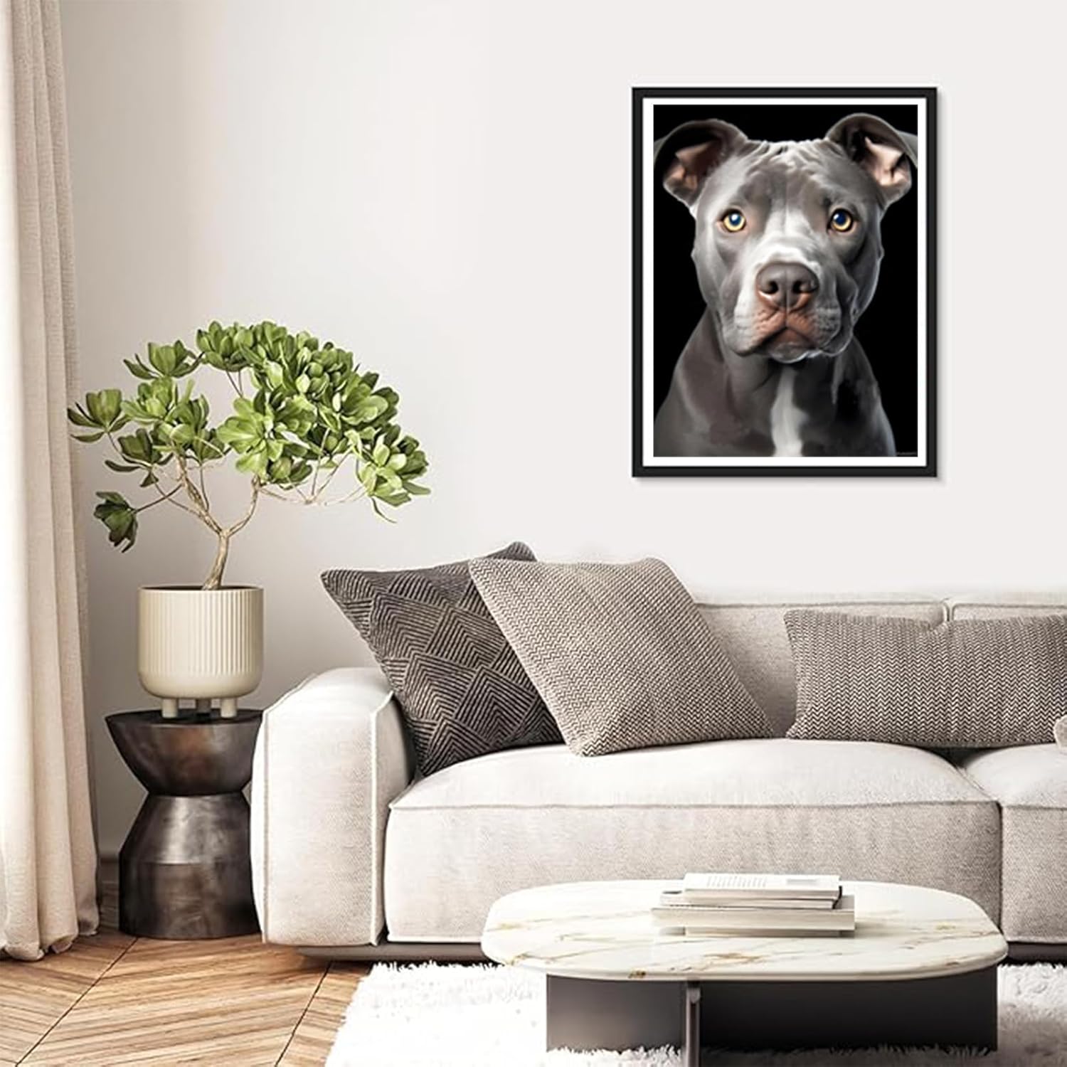 Blue Nose Pitbull with Grey Body Diamond Painting for Adults, Pitbull Dog Full Drill Diamond Art Painting Cross Stitch Crystal Rhinestone Great for Wall and Bathroom Decor or Gifts 12x16 inch