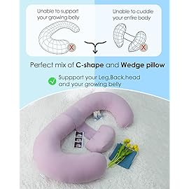 QUEEN ROSE Cooling Pregnancy Pillows,E Shaped Full Body Pillow for Sleeping, with Pregnancy Wedge Pillow for Belly Support, 60 Inch Maternity Pillow for Side Sleeper, Cooling Rayon Cover, Purple