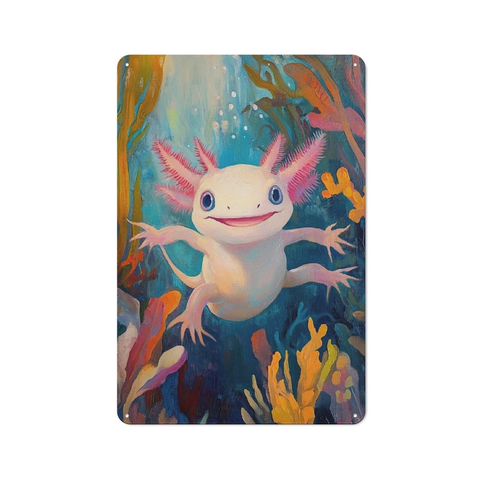 Junmoney Smiling Axolotl Industrial-Style Tin Sign 30X20cm For Garage Or Workshop, For Garage, Workshop And Man Cave Decoration