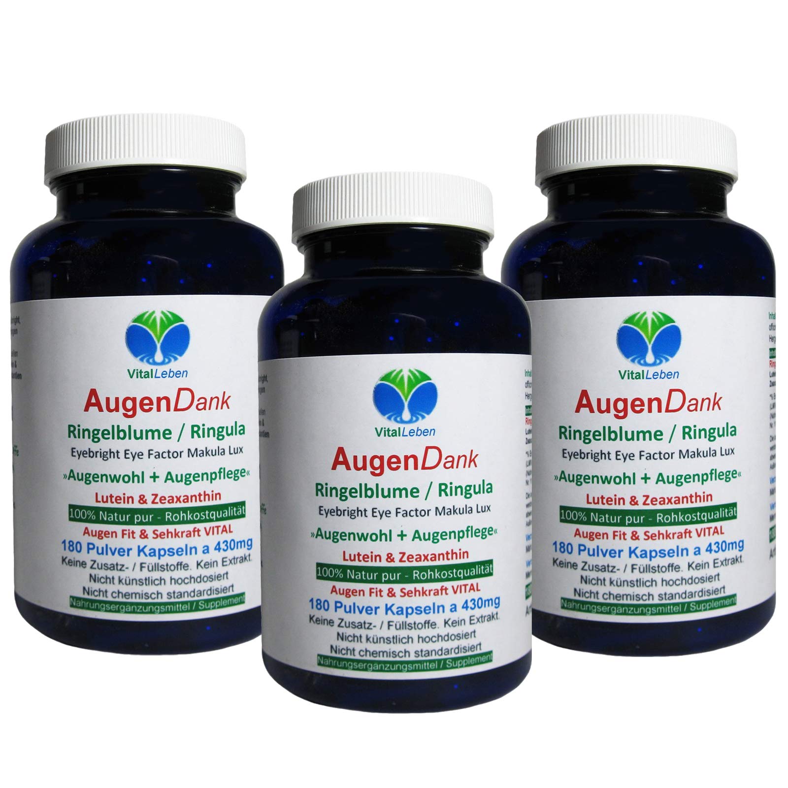 RINGELBLUME AUGEN Vitamine Lutein & Zeaxanthin Sehkraft VITAL COMPLEX + Netzhaut Maculapigmente - 540 (3x180) Kapseln - Natur pur - OHNE ZUSATZSTOFFE. 26970-5