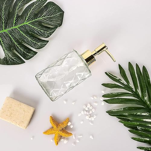Miniatura 9 de Dispensador de jabón  Paquete de 2 dispensadores de jabón de manos recargables de vidrio de diamante transparente, dispensador de jabón para manos y