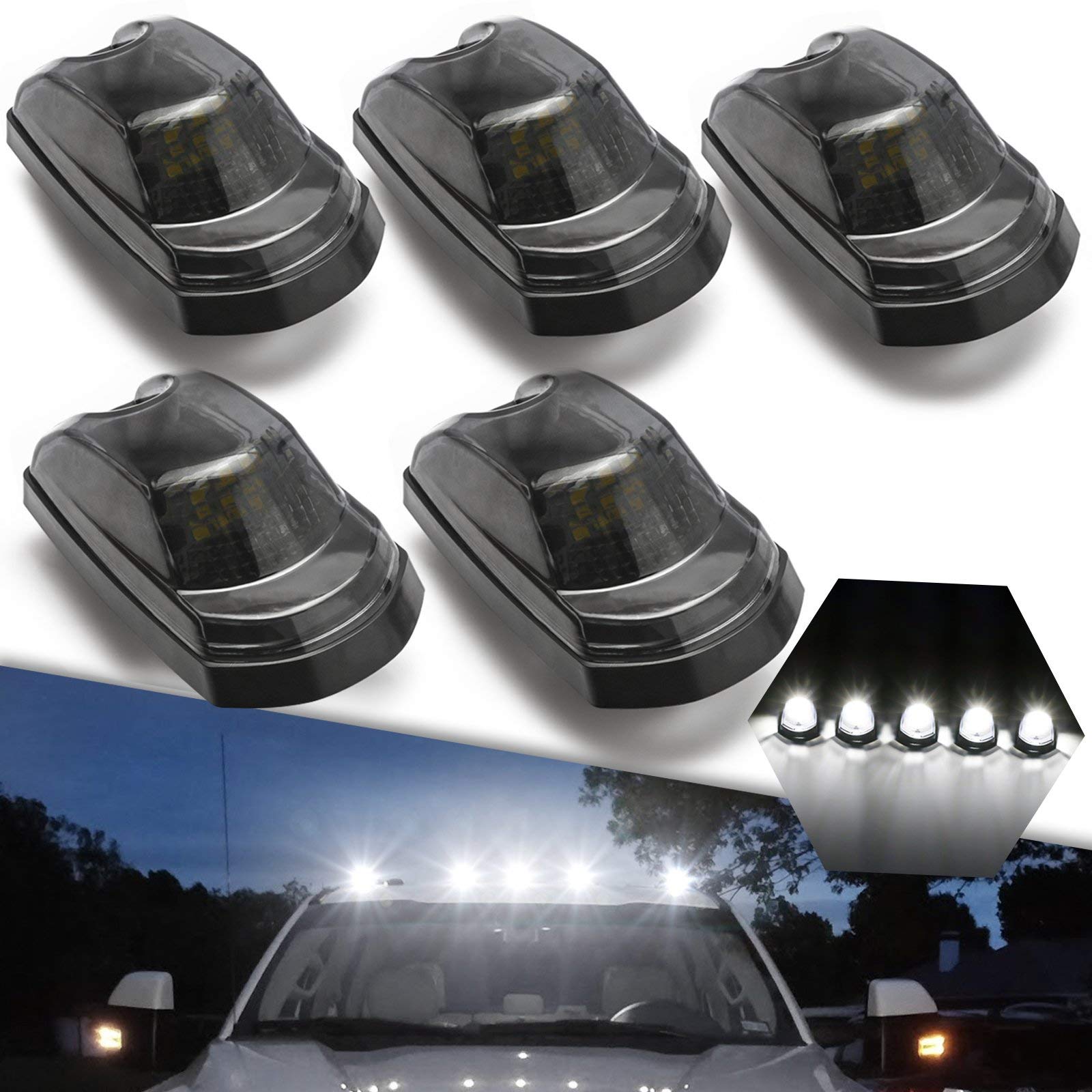 x xotic tech 5Pcs Smoked Lens Top Cab Clearance Marker Roof Running LED Lights Lamp Direct Replacement, Compatible with Ford F-250 F-350 F-450 F-550 Super Duty 2017-2024 (White 9-SMD)