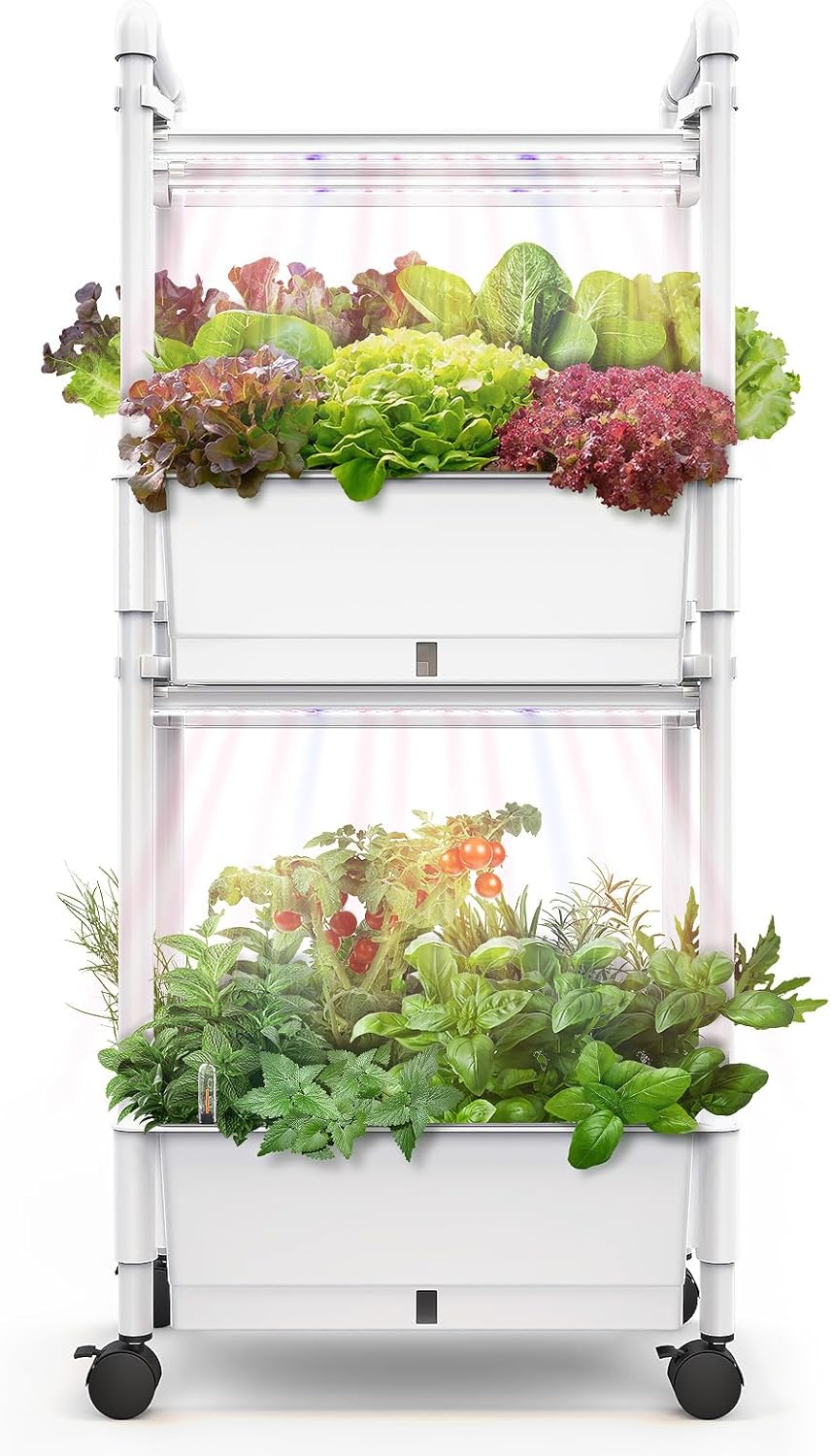 T8 LED Indoor Plant Grow Lights,15W 17.72Inches Full Spectrum Plant Lights per 1pcs, Includes 9/12/15 time Controller, lamp Connecting Cable，Ø 25 mm PVC Pipe Light Clips (White, 6pcs)