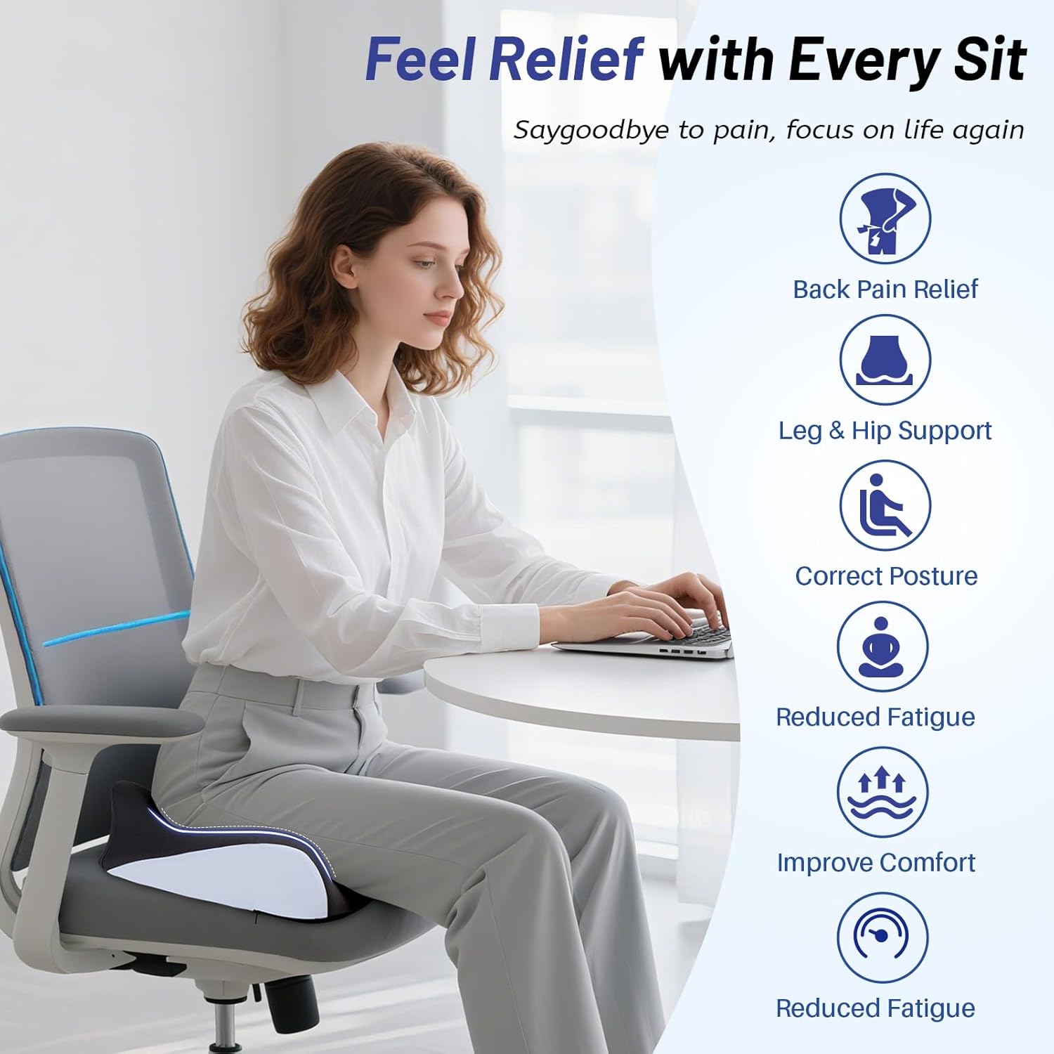 Extra Large Seat Cushion for Tailbone Pain Relief, Ergonomic Office Chair Cushion, Memory Foam Coccyx Cushion, Relief Sciatica and Back Support, Orthopedic Pillow