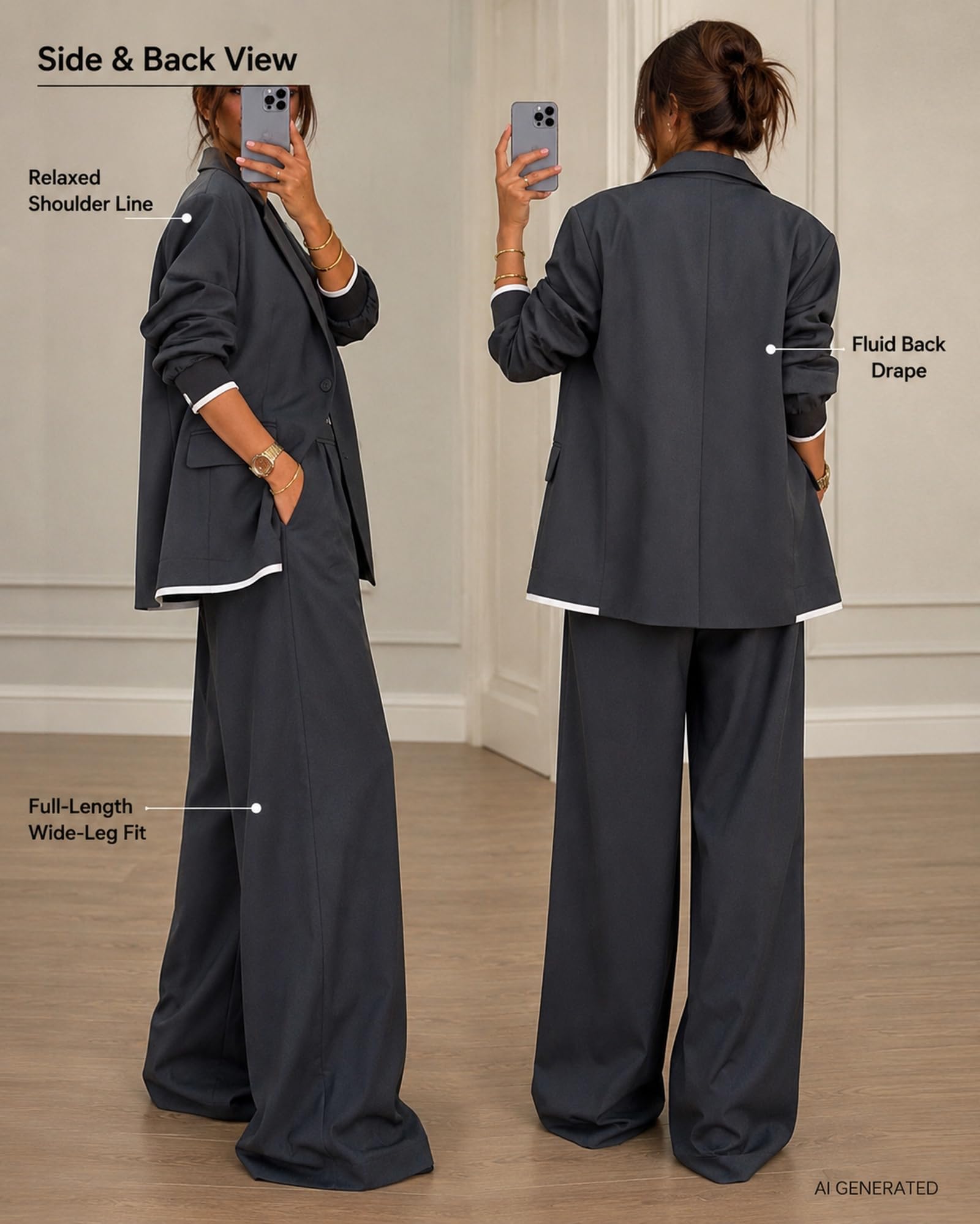 Pant Suits For Women Two Piece Blazer Wide Leg Pants Business Work Outfit