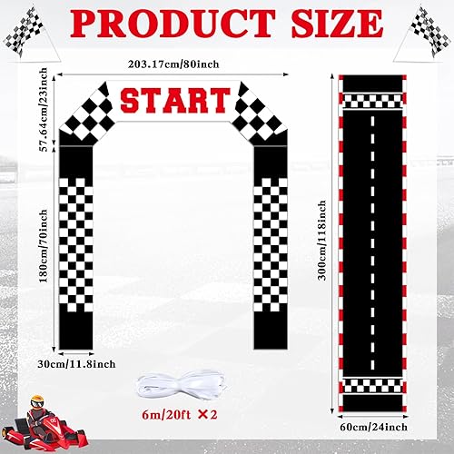 Miniatura 2 de Decoración de puerta de auto de carreras, pancarta de tela a cuadros para puerta de cumpleaños, tapete de pista de carreras para colgar