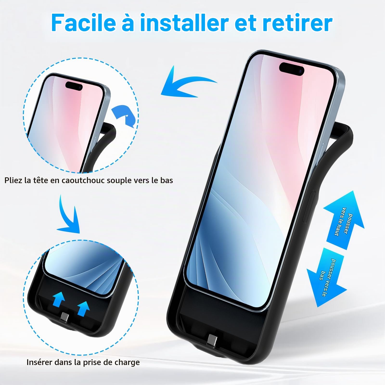 Coque de Batterie pour iPhone 15 Pro (6,1"), 8500 mAh, Chargeur Portable Ultra Fin pour iPhone 15 Pro, Chargeur de Téléphone et Coque de Protection avec Fonction de Charge pour iPhone 15 Pro
